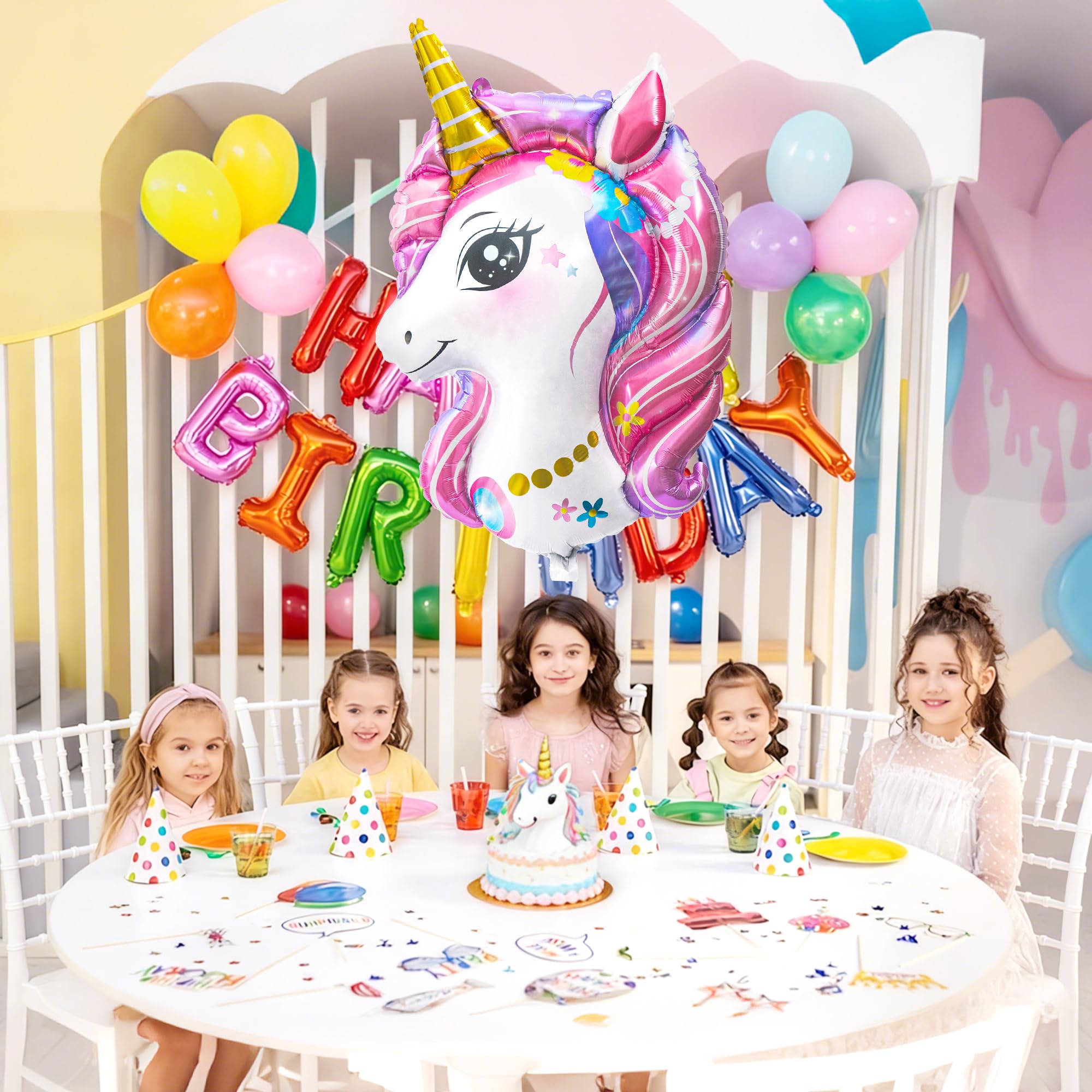 Balony z jednorożcem, dekoracja na przyjęcie urodzinowe dla dziewcząt, duże balony z foliową głową jednorożca, dla dziewczynki, na urodziny, baby shower, ślub, dla księżniczki, artykuły imprezowe (2