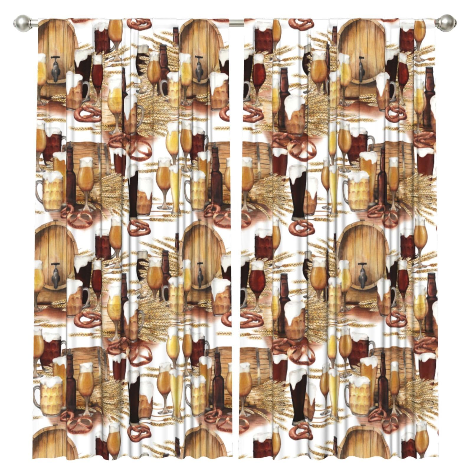 InOmak Beer And Wine Barrel, 2 Panels Window Curtains 52 x 84 Inch Blackout Curtains for Living Room Bedroom