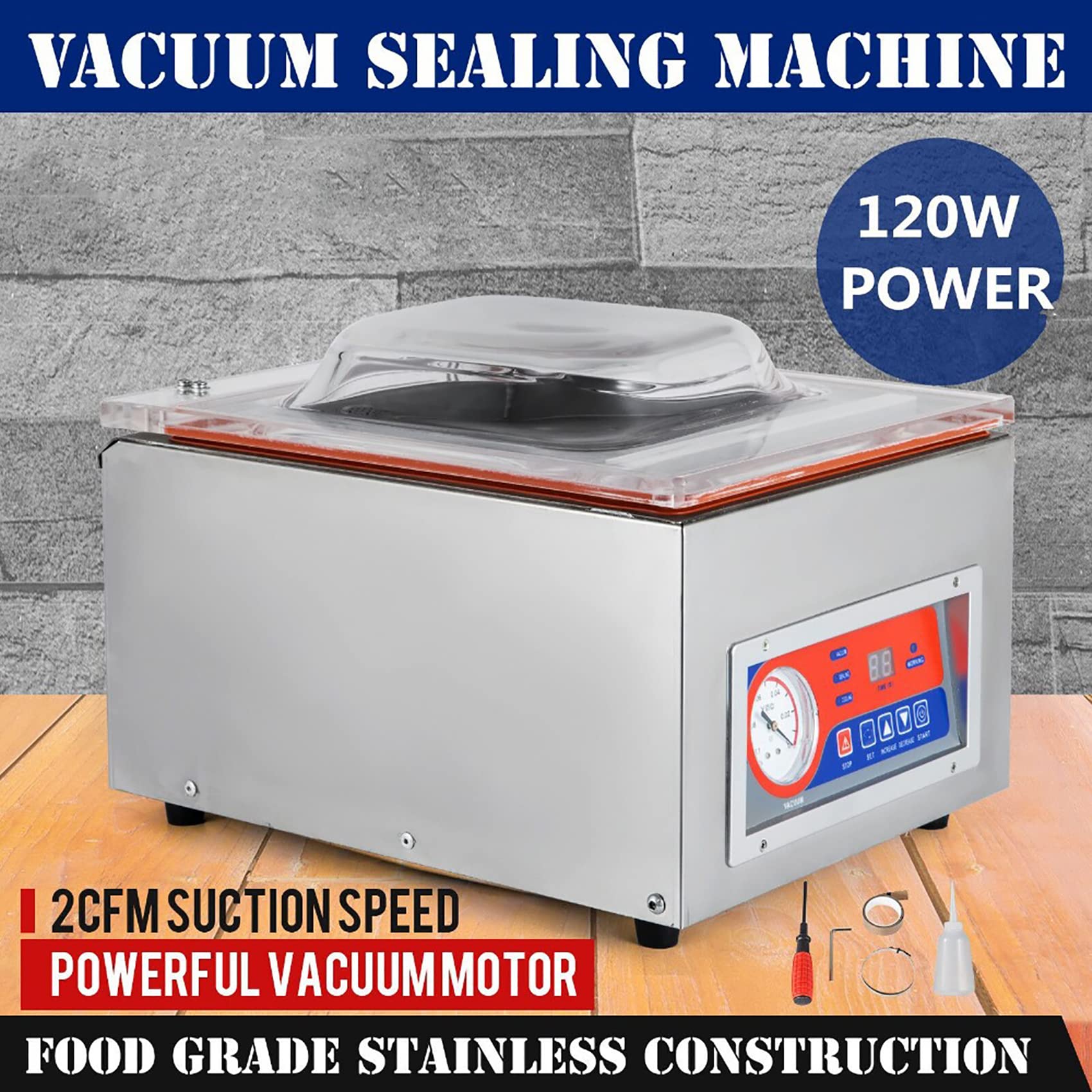 Máquina selladora al vacío de acero inoxidable de 120 W, ahorradora de alimentos para uso doméstico y comercial, sellador compacto de embalaje de escritorio para preservar la frescura