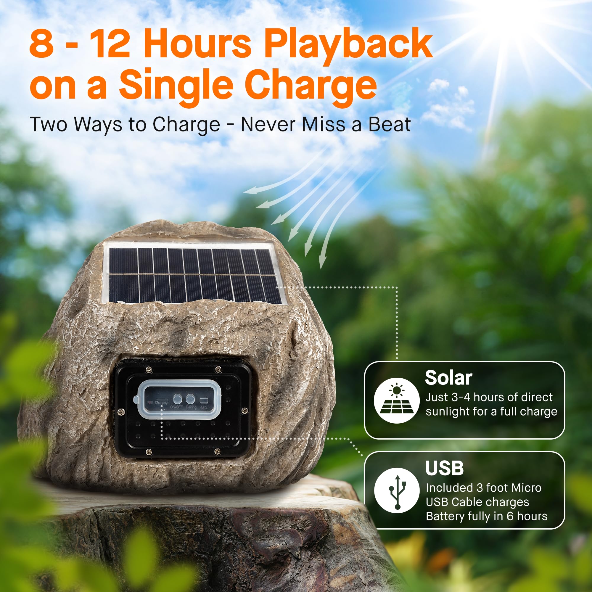 Homewell Solar Rock Speakers - Multi-Link up to 9 Units Total - Outdoor Waterproof Bluetooth Wireless Landscape Speakers for Pool, Patio, Deck, Backyard, Garden - (1-Pack)