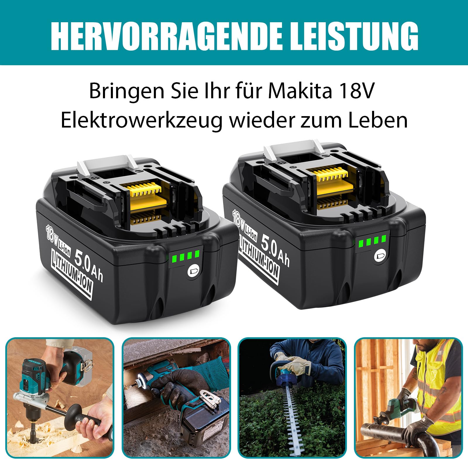 5000mAh Ersatzakku für Makita Akku 18V: Kompatibel mit BL1850B BL1860B