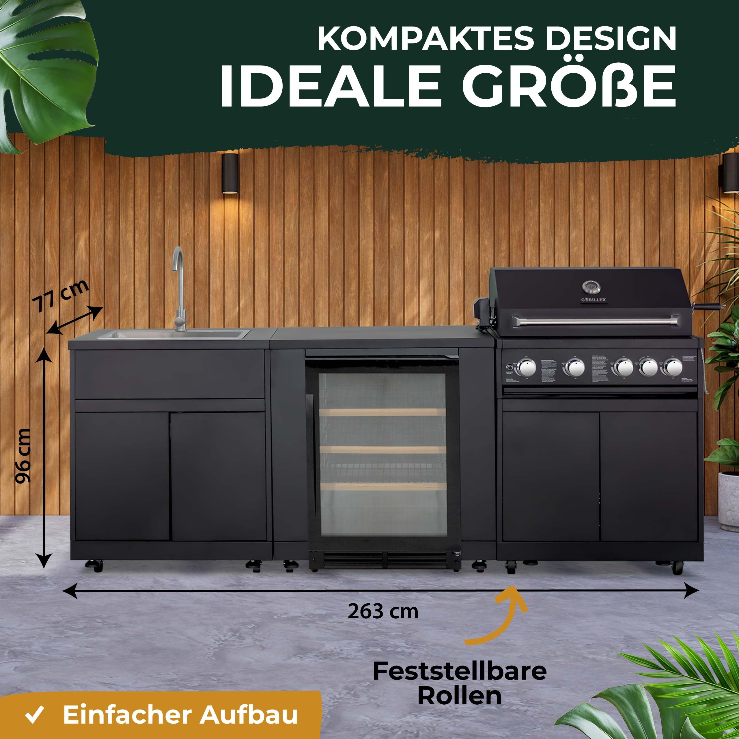 Serie BBQTitan 292x66x129cm 4 fuochi + fornello posteriore (incl. girarrosto, illuminazione interna e copertura)
