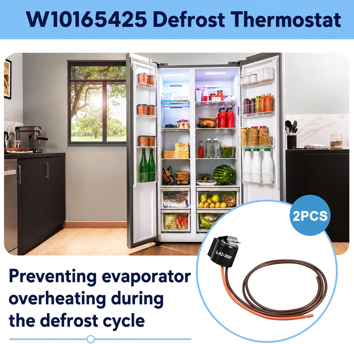 2PCS W10165425 Refrigerator Defrost Bimetal Thermostat Compatible with Whirlpool Maytag Kenmore, Replaces WPW10165425, AP6016065, EAP11749348, 12639324SP, 1455131 and PS11749348