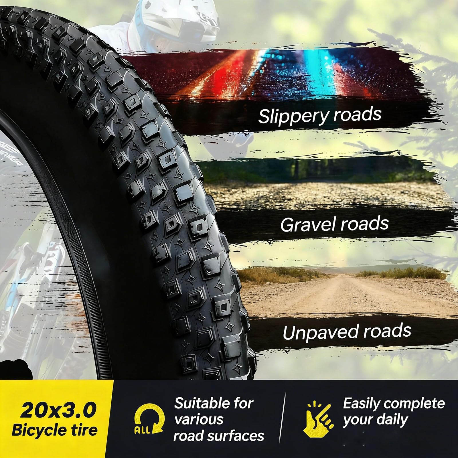 20x3.0 Opony do Rowerów Tłustych, Odporność na Przebicia, Szerokość 3 Cala, do Śniegu, Piasku, Błota i Terenu, Kompatybilne z Tubeless, Antypoślizgowe, Wysoka Nośność