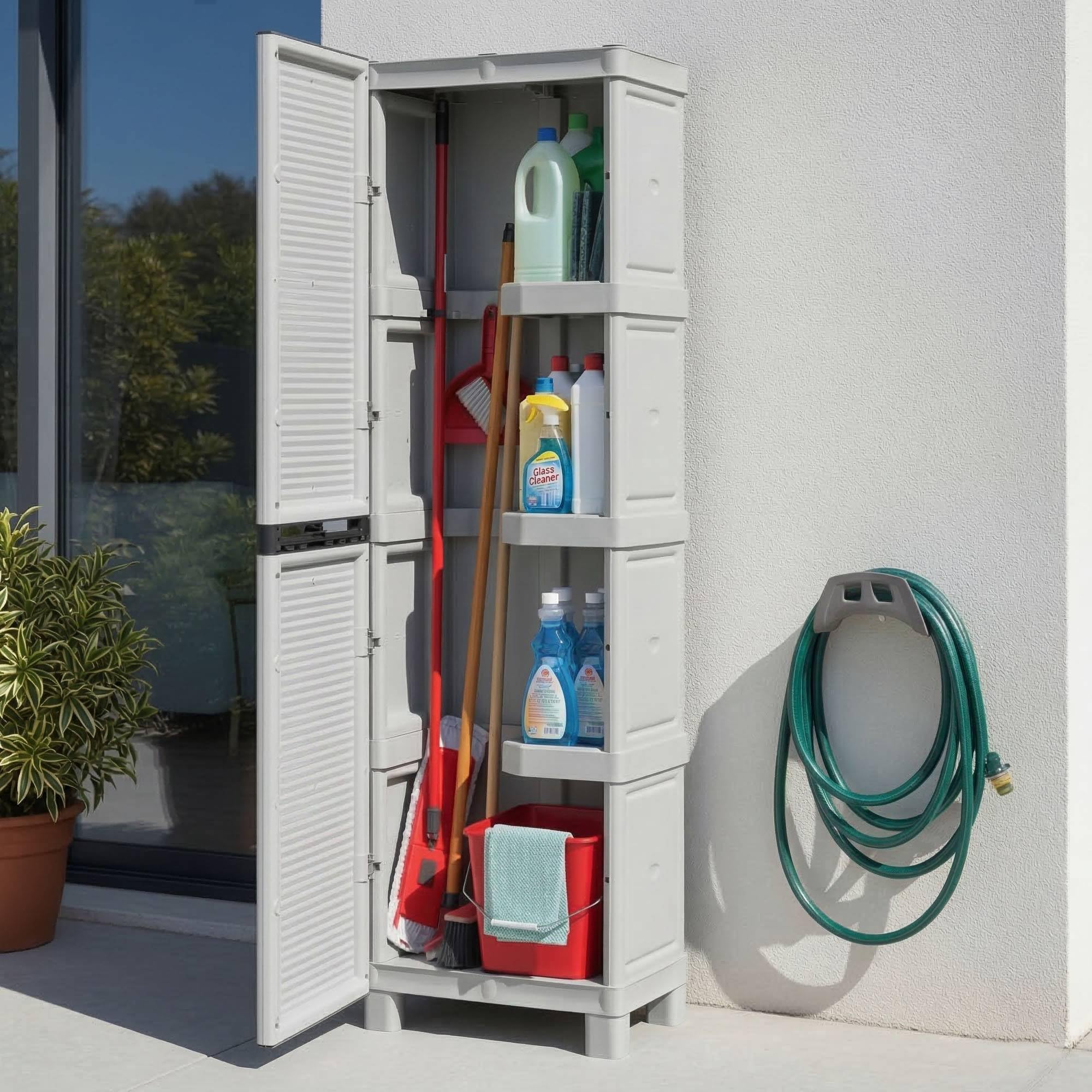 Dmora - Armadio da esterno Liegi, Mobile outdoor, Armadio per lavanderia multiuso, 100% Made in Italy, Grigio chiaro, 50x39h172 cm