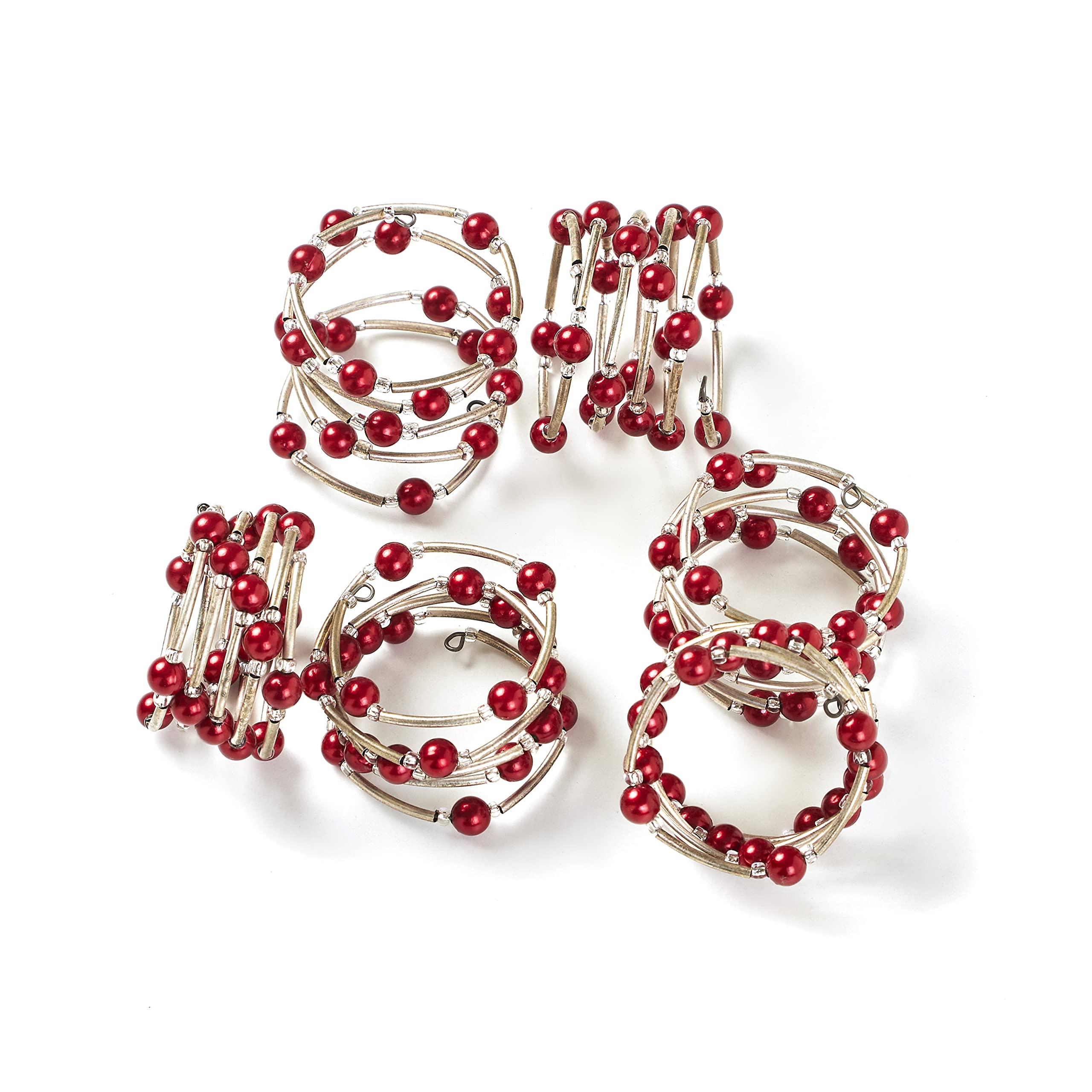 Penguin Home Set of 6 Handcrafted Bangle Style Beaded Napkin Rings/Napkin Buckles/Table Decor for Dinner Wedding Party/Thanksgiving, Christmas/Diameter 4.5 cm Height : 2.8 cm/Pink