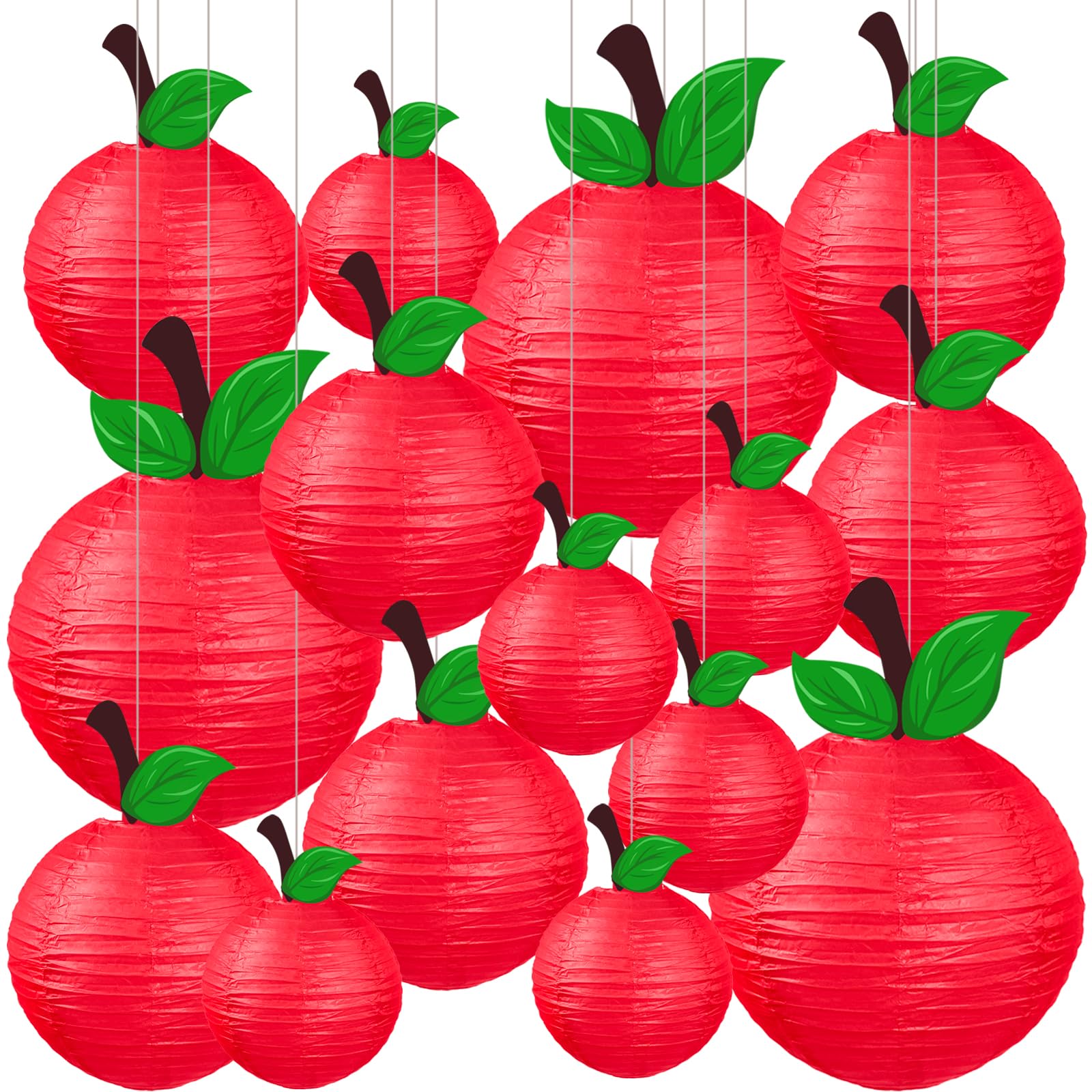 15pcs Red Hanging Back to School Decorations Apple-Shaped Paper Lanterns Classroom Decor, Hanging Fruit Themed Party Supplies for First Day of School, Kids Teachers Nursery Home Decoration