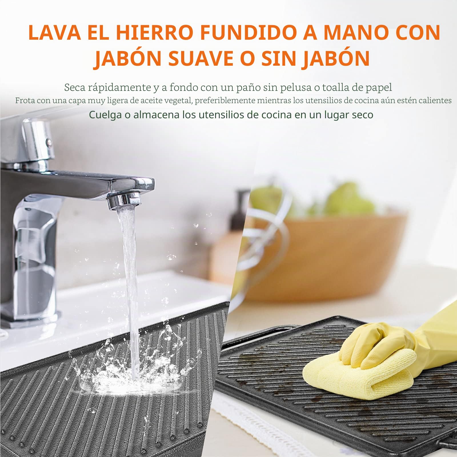 GFTIME Plancha de Hierro Fundido 33 x 21 cm para Horno, Cocina y Barbacoa, 2 en 1 Parrilla Reversible, 1 Paquete