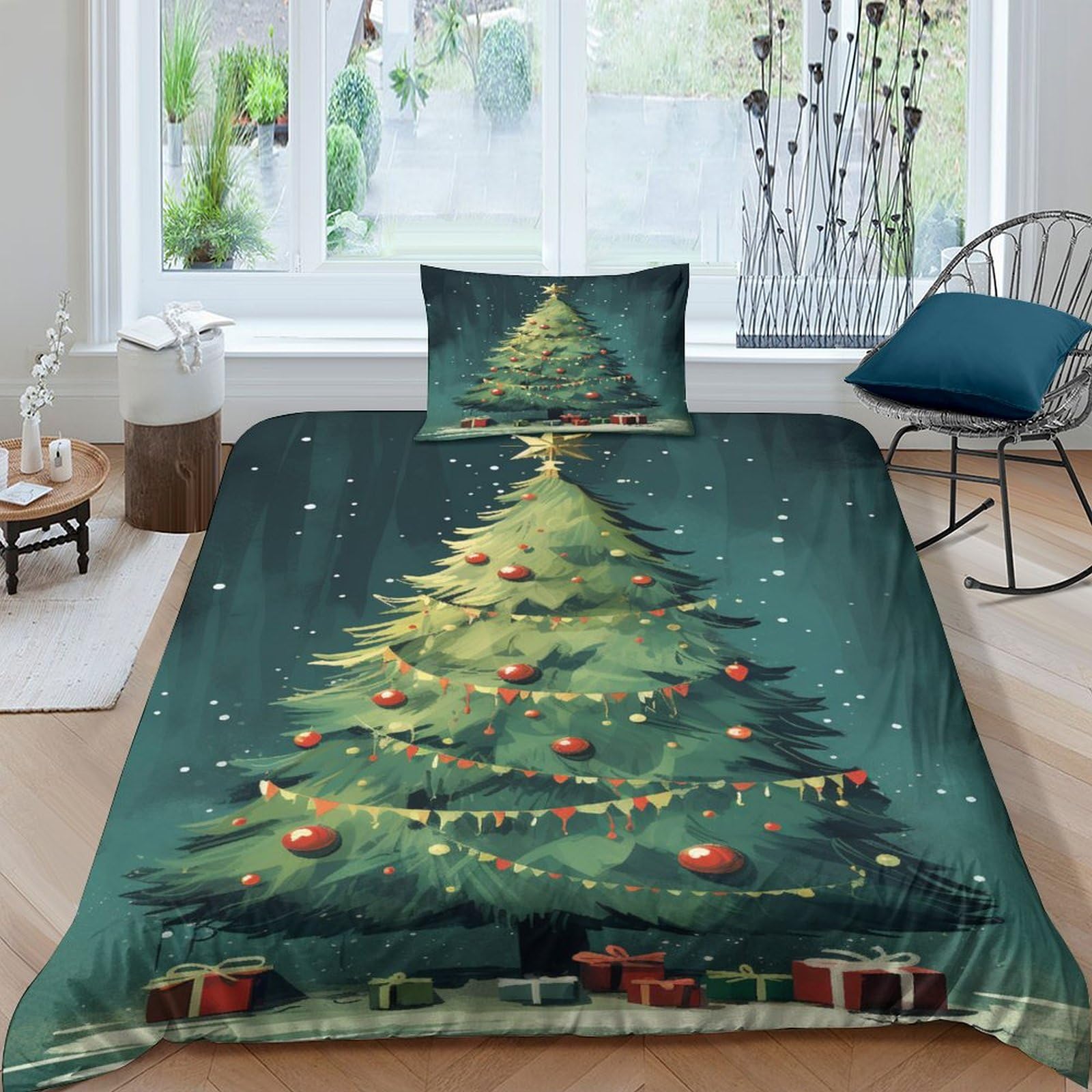 Árbol de Navidad juego de ropa de cama single 135x200 con funda nórdica con cremallera y almohada