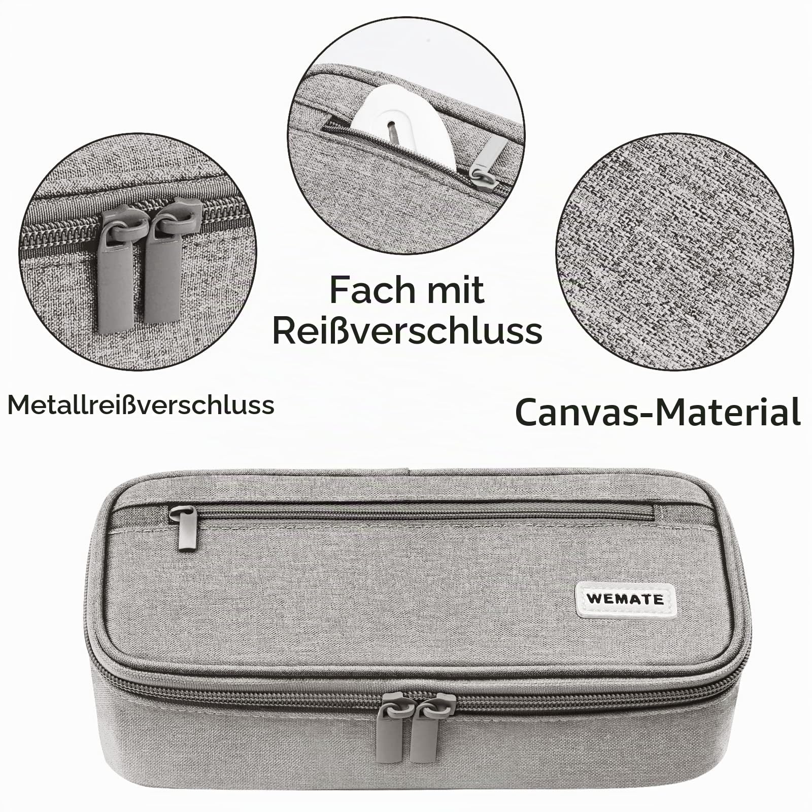 WEMATE Large Pencil Case, Foldable Pencil Pouch with Zipper Compartments & Handle, Aesthetic Pencil Case for Adults, Pencil Bag Pen Case for Office