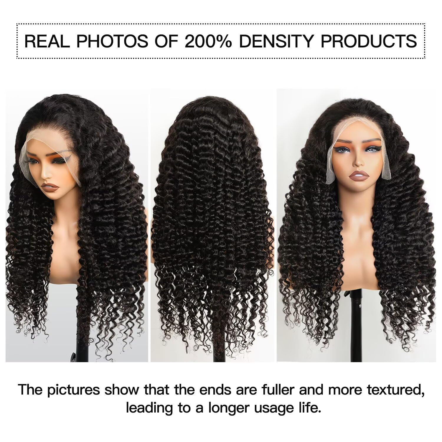 Iwish 13x4 Deep Wave Lace Front Wigs Human Hair 24Inch Deep Curly HD Transparent Lace Frontal Wigs 200% Density Virgin 12A Brazilian Human Hair Pre Plucked Natural Black - Image 2