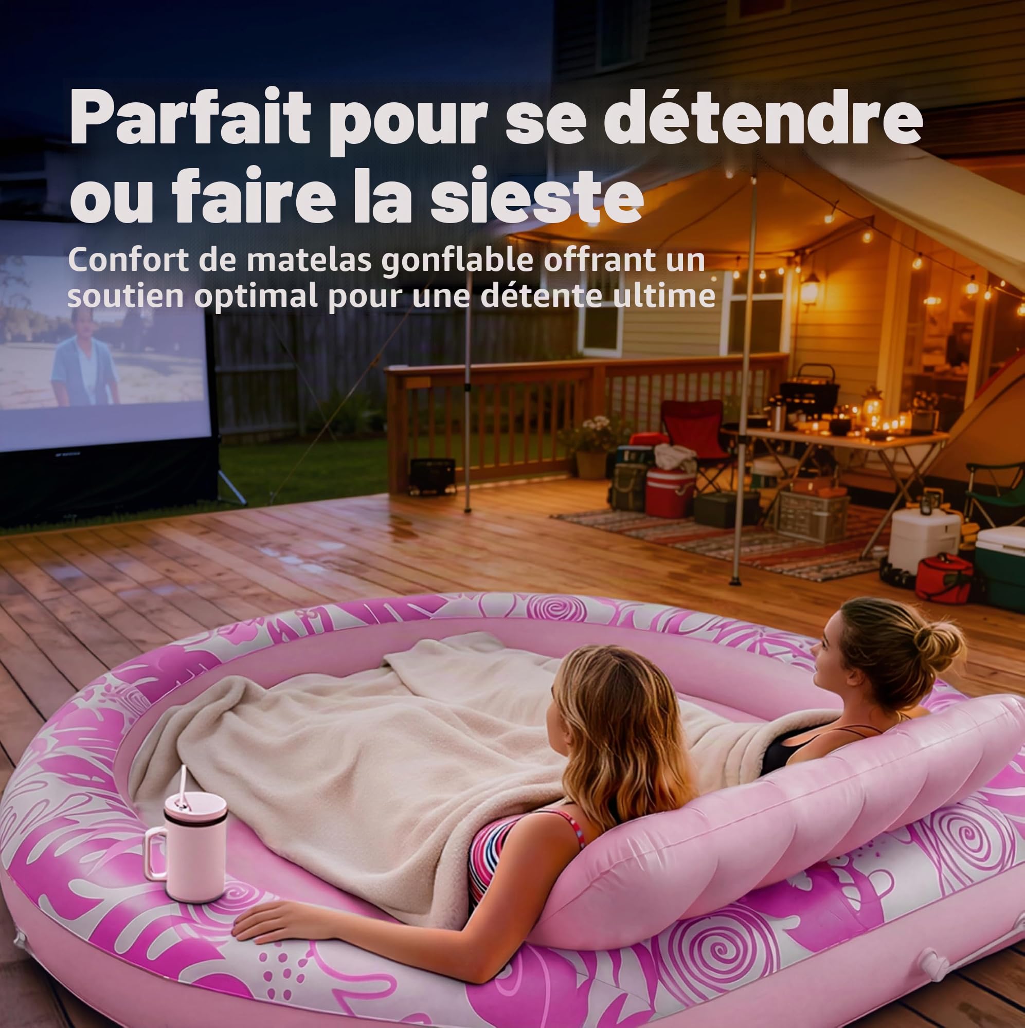 SLOOSH Flotteur de Piscine Gonflable de 182,9 x 165,1 cm pour Adulte avec Oreiller, Grand Radeau Flottant en Tissu de Luxe pour Bronzage, Bain de Soleil, Salon pour Piscine à balles, Cadeaux de fête