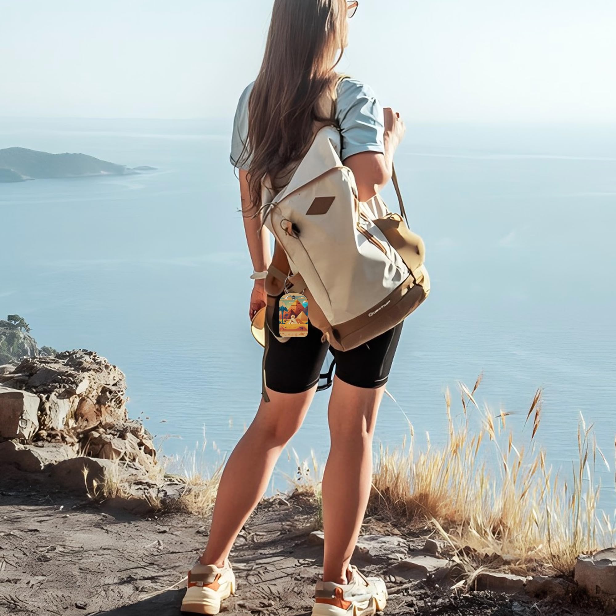Paquete de 2 bonitas etiquetas de equipaje para maletas, pirámide de Egipto, etiquetas de equipaje de cuero con bucle de acero inoxidable, etiquetas de nombre con solapa de privacidad,