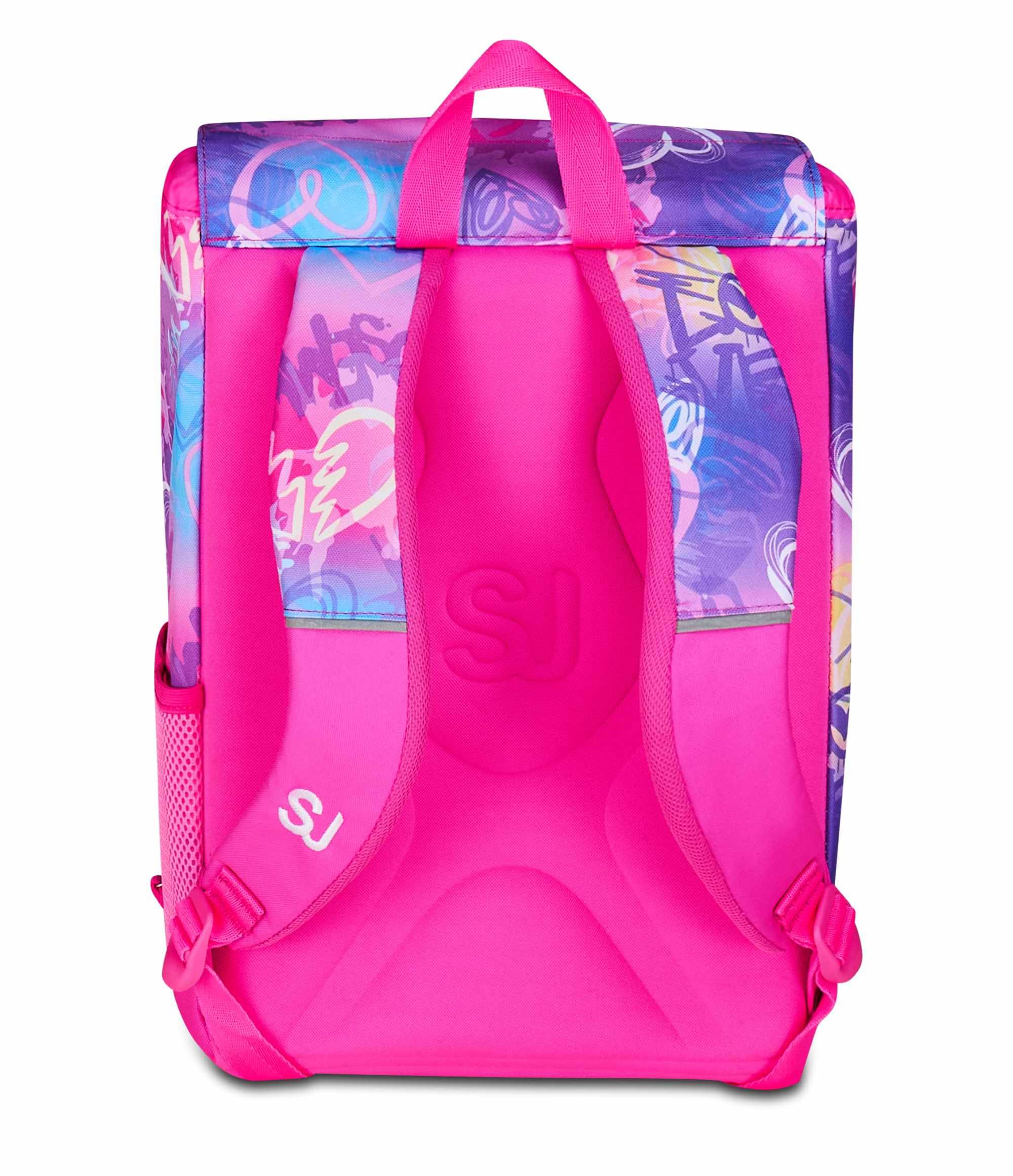 SJ GANG STYLE JAM GANG Zaino Scuola Estensibile Big, Fucsia, Zaino con Divisorio Interno, Tasca Superiore con Patch Riposizionabili, Tasca per Borraccia, 24 L, Zaino Scuola Elementare, Zaino Bambina