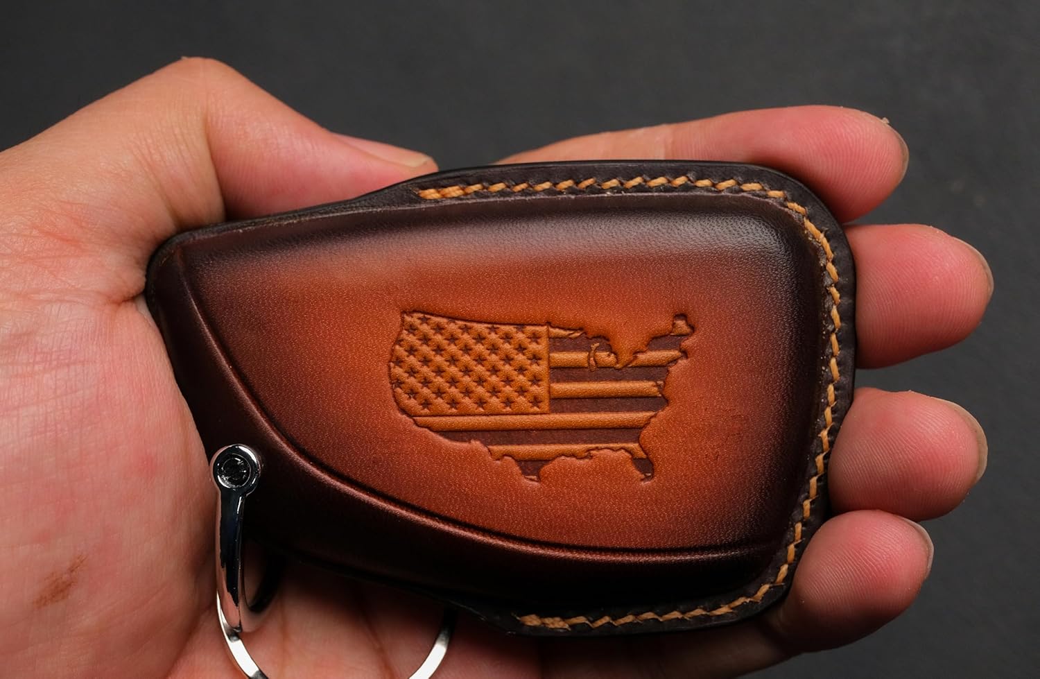 XILA Leather Key Fob Cover Compatible with Chevy Silverado Z71 HD, ZR2, Trail Boss, High Country, 2500HD, Colorado – for GMC Sierra Denali, AT4, Yukon, AT4X AEV 2024 Smart Remote (Patina Coffe)