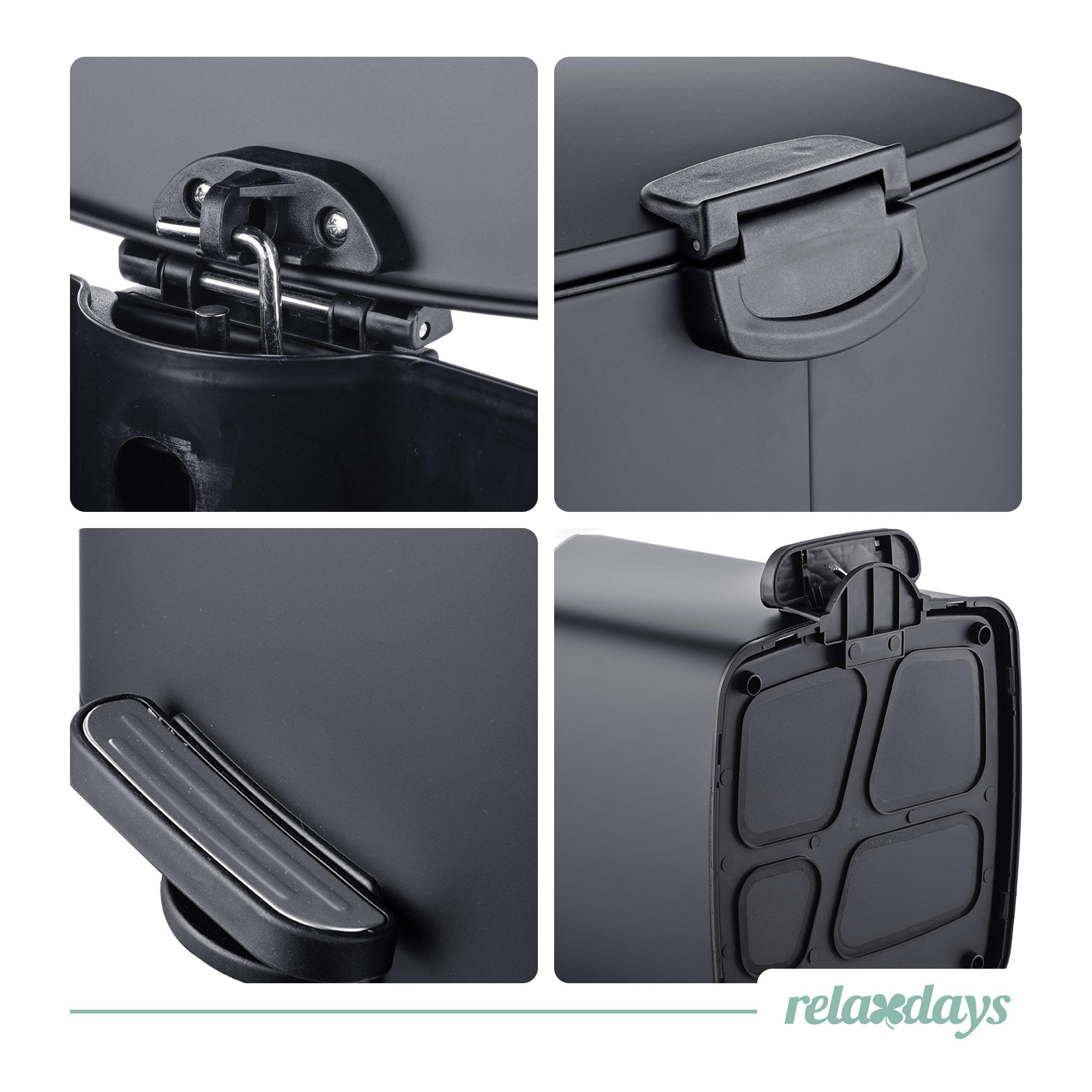Relaxdays Mülleimer Küche, 30 Liter, Absenkautomatik, schwarz | entnehmbarer Inneneimer, mattes Metall, eckiger Treteimer