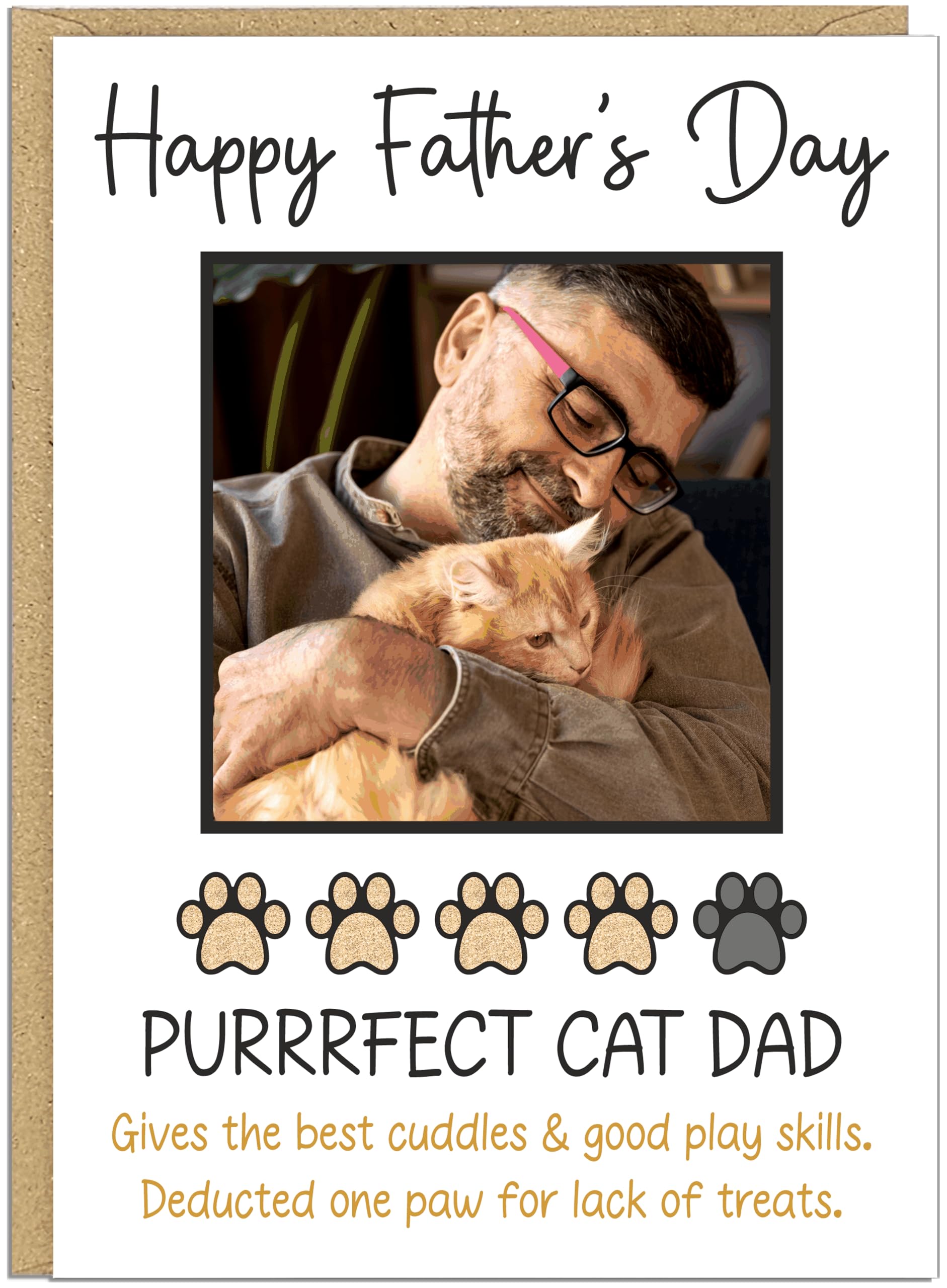 Personalised Cat Dad Happy Father's Day Card A5 A4 - Brilliant Purrfect Fantastic Cat Daddy Gift Own Photo Custom Funny Cat Dad Cards from Fur Baby Son - Daughter (Design 2)