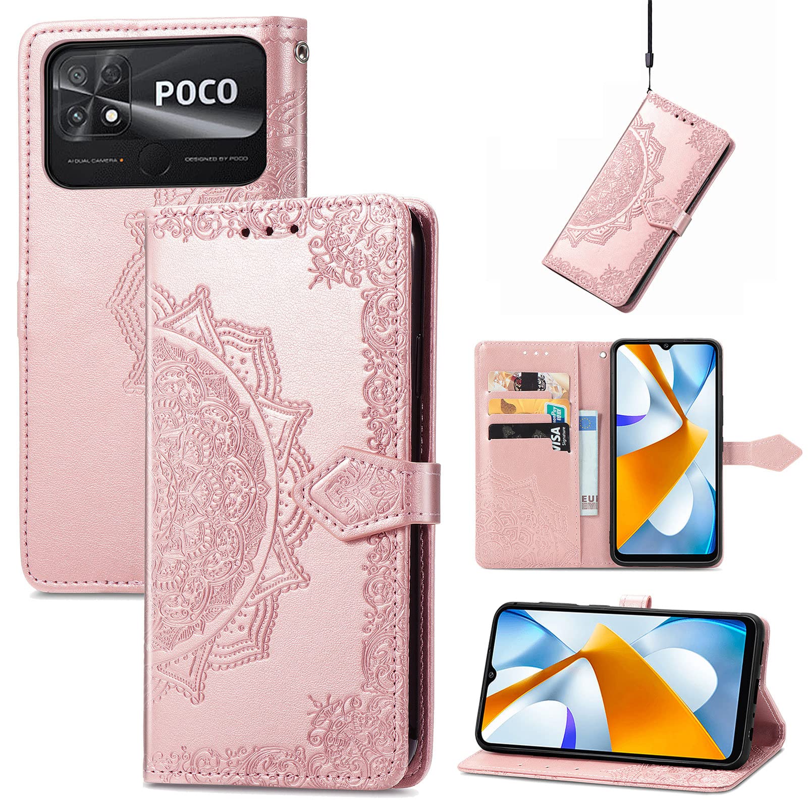 Custodia HAOYE Per Xiaomi Poco C40 Con Portafoglio, Magnetica E Supporto - Protezione Antiurto, Nero