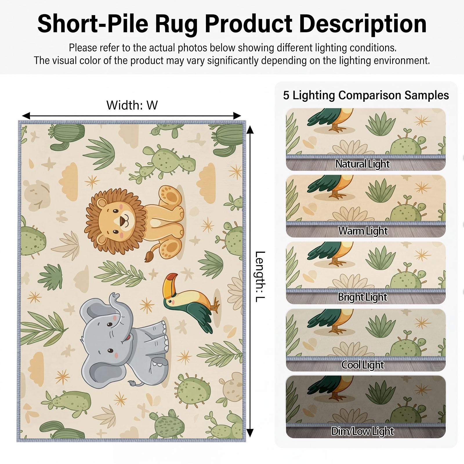 Tapis Salon Désert Animal Éléphant Lion 140 x 200 cm, Doux Tapis de Chambre Dessin Animé Lavable en Machine Imprimées Antidérapant pour Manger Intérieur Bureau Chambre Cuisine
