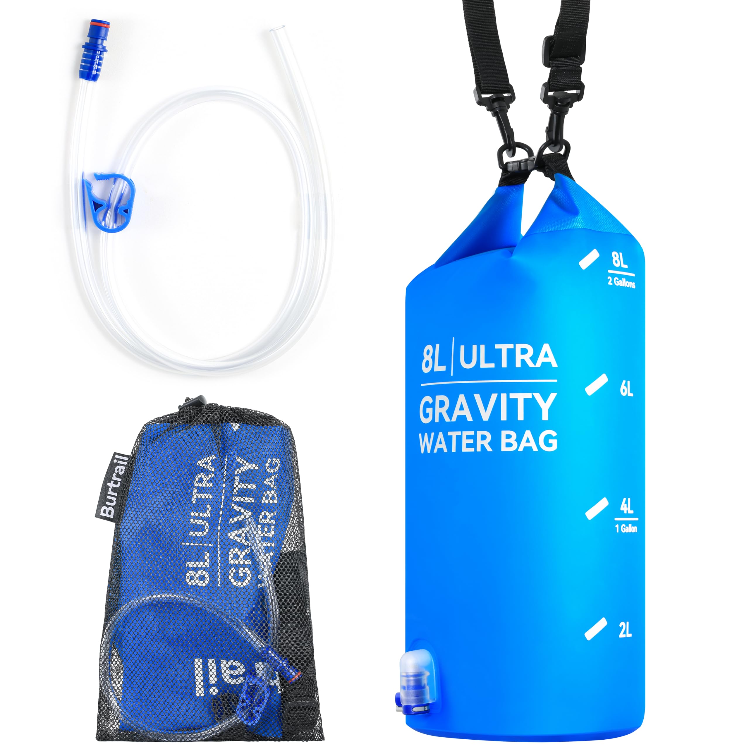 Ultra Gravity Water Bag, Compatible with Water Filter & Water Filtration System, Gravity Water Filter Bag for Camping Hiking Backpacking, Portable Foldable Hangable Design(8L/2Gal)
