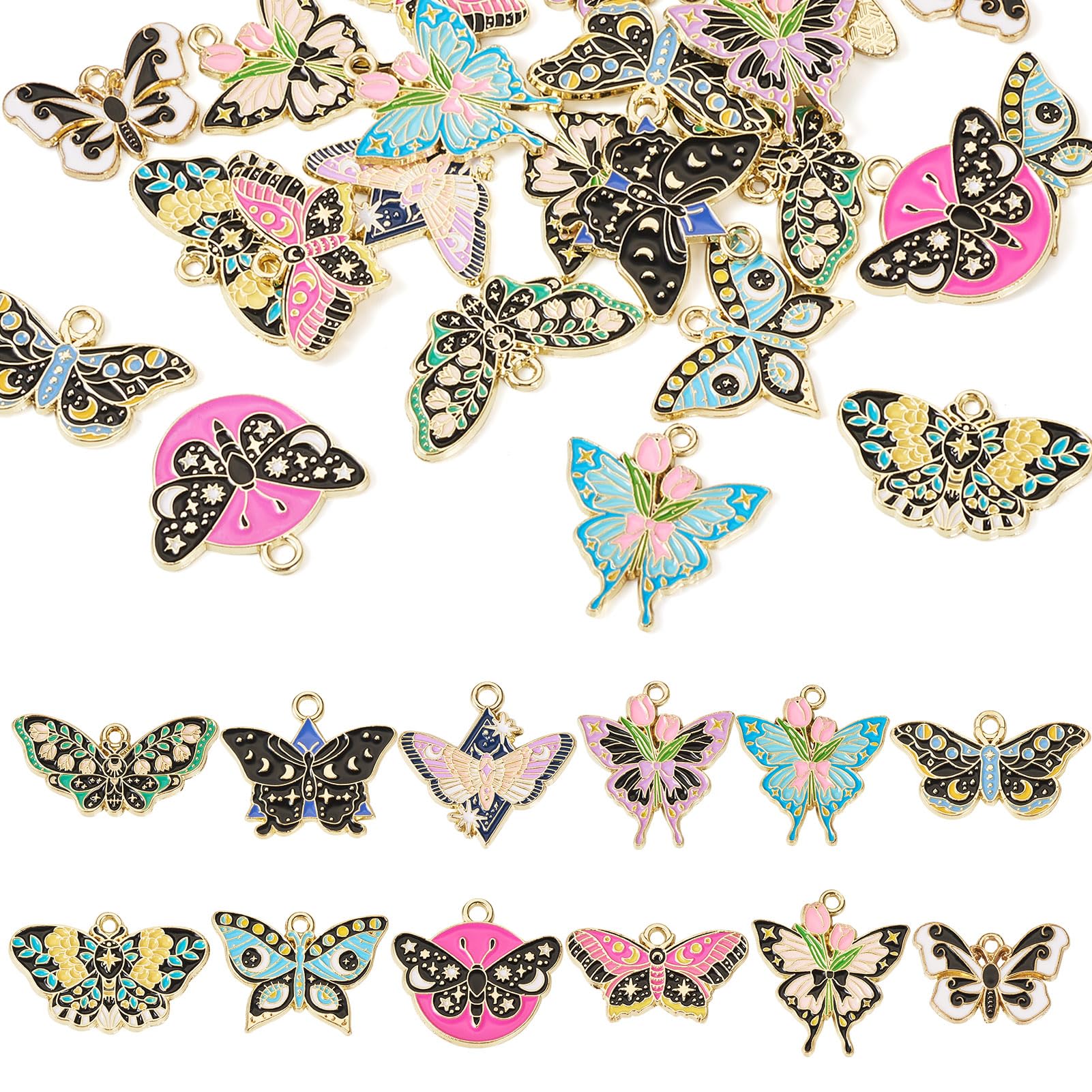 Spritewelry 24pcs Enamel Butterfly Charms Colorful Butterfly Moth Pendants Spring Insect Charms for Necklace Bracelet Earrings Jewelry Crafting Accessories — image 1