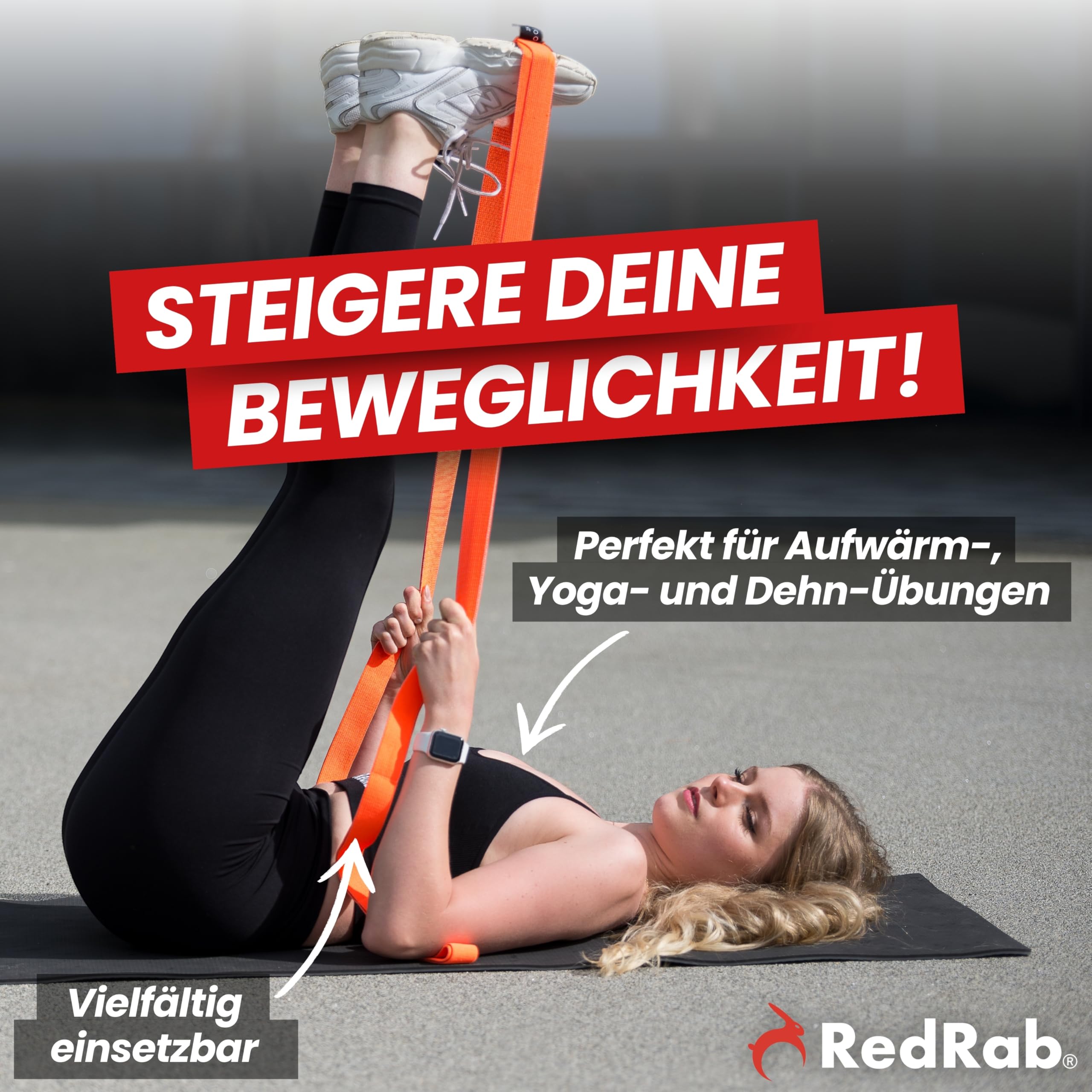 RED RAB Stoff Fitnessband mit Schlaufen - 245cm lang - Gymnastikband für Widerstandsbänder Krafttraining - reißfeste Fitnessbänder, Resistance Bands, Gummiband Sport, Trainingsbänder, Widerstandsband