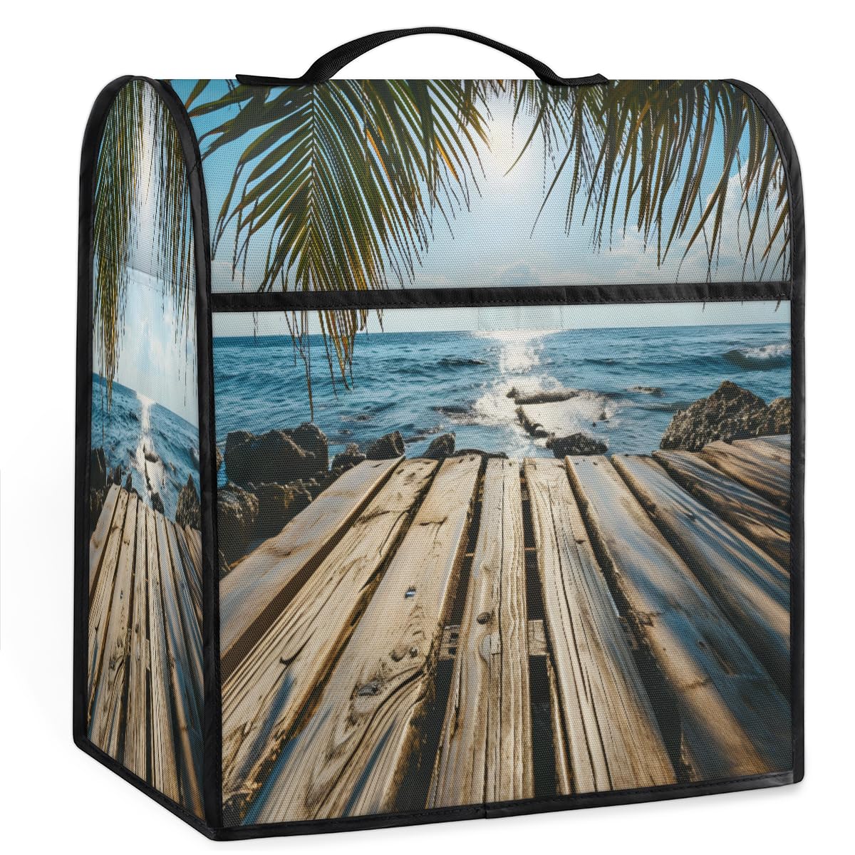 Coffee Maker Cover Ocean Wood Palm Leaves Kitchen Appliance Covers Small Appliance Covers Blender Cover Juicer Cover Dust Covers for Kitchen Appliances with Top Handle and Pockets,Washable,B556