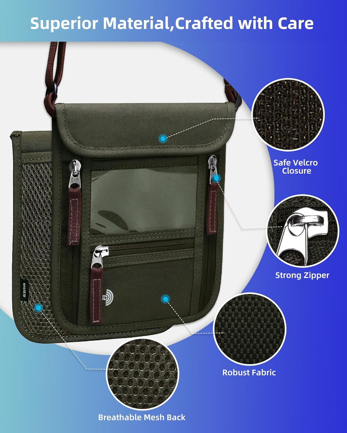 WALNEW Passport Holder Neck Pouch Travel Wallet for Women and Men, RFID Blocking Security Slim Traveling Wallet with Around Neck Lanyard Strap - Image 4