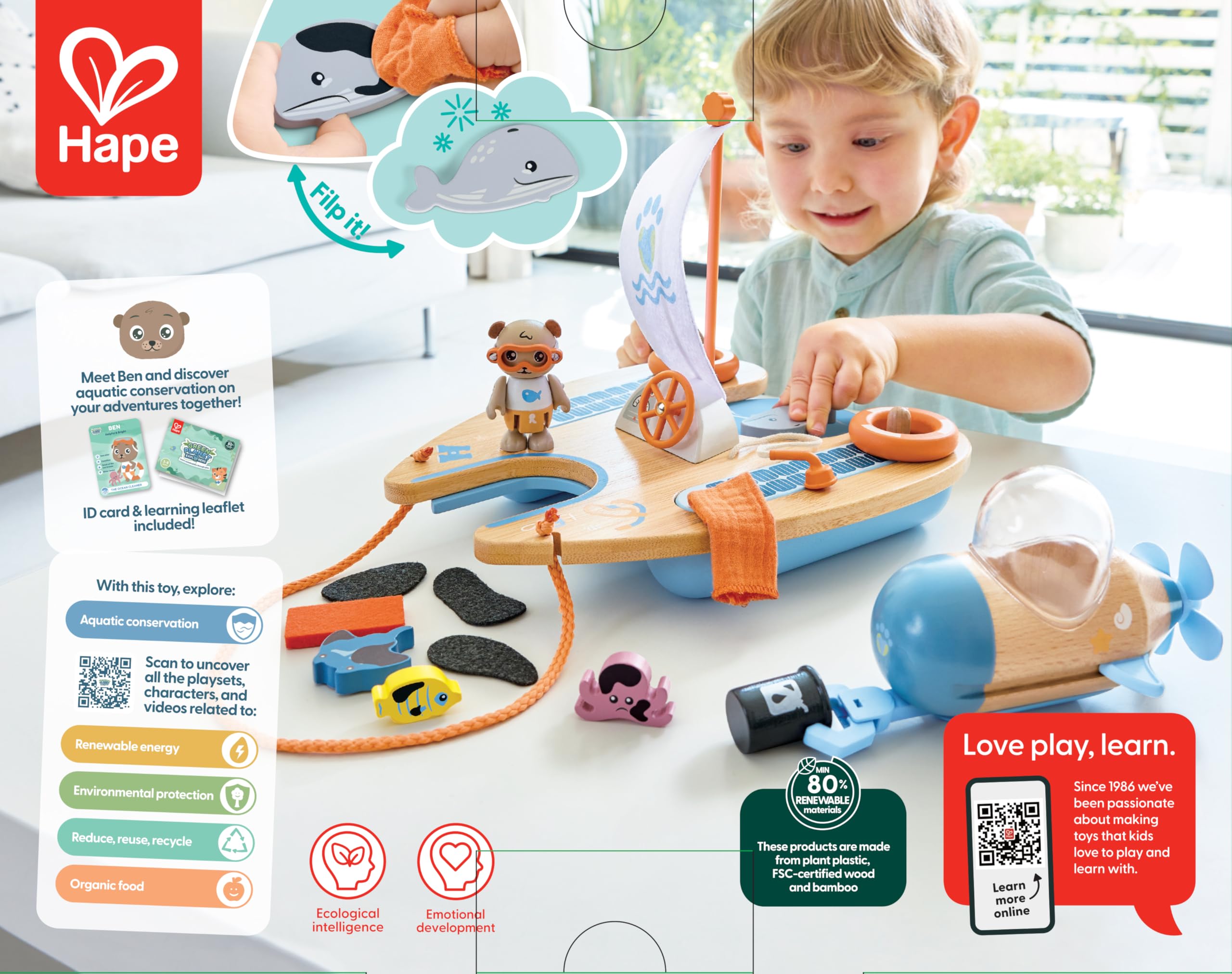 Hape Ben's Eco Catamaran - Solar-Powered Marine Conservation Playset, Roleplay for Kids Ages 3+, Mehrfarbig, Piccolo - Image 3