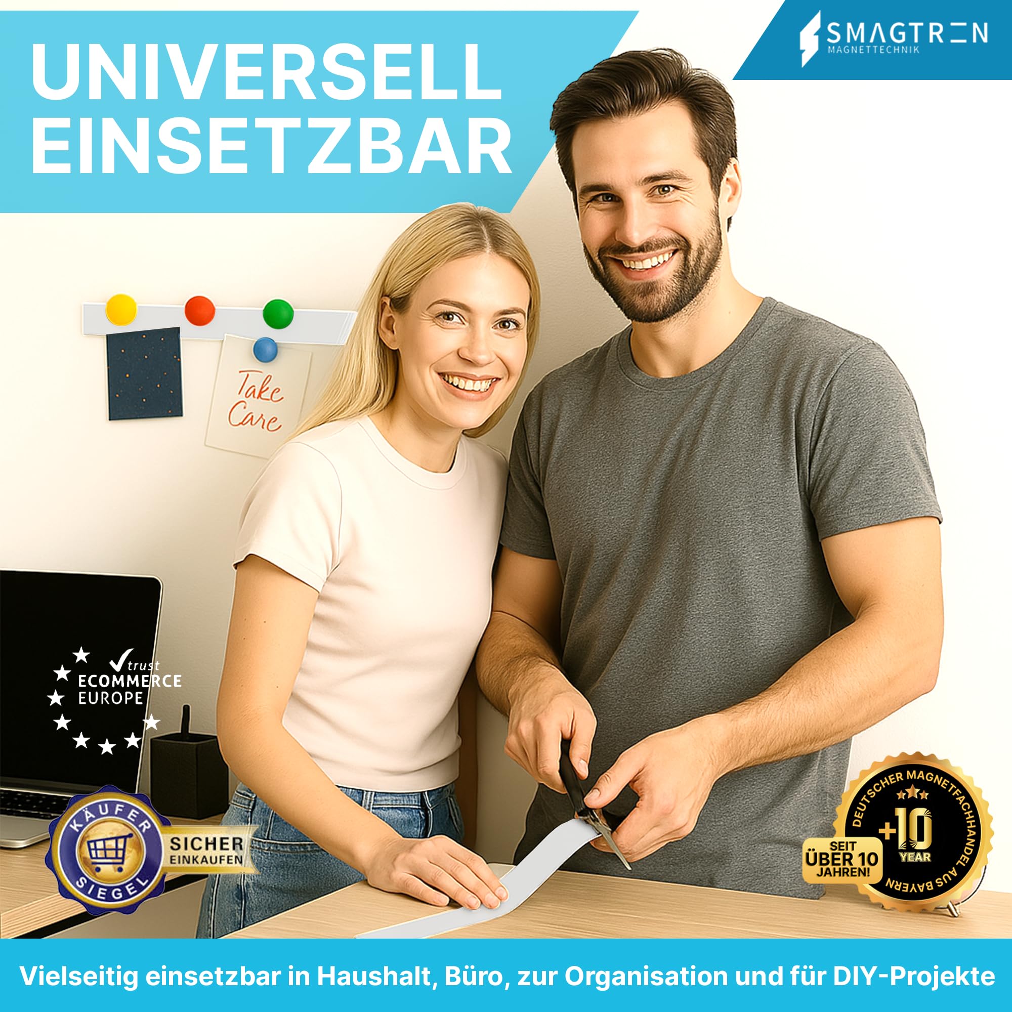 Smagtron Ferroband Eisenband - Selbstklebendes Eisenleiste, Eisenstreifen, Perfekt Für Magnete - Ideal für Büro und Bildungsprojekte – 100mm x 10m x 0,75mm | Weiß Matt