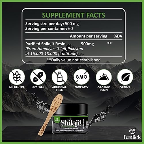 Miniatura 2 de Shilajit Resina orgánica de 600 mg  Suplemento Shilajit puro del Himalaya de grado A+ contiene ácido fúlvico y más de 85 minerales traza  Mezcla