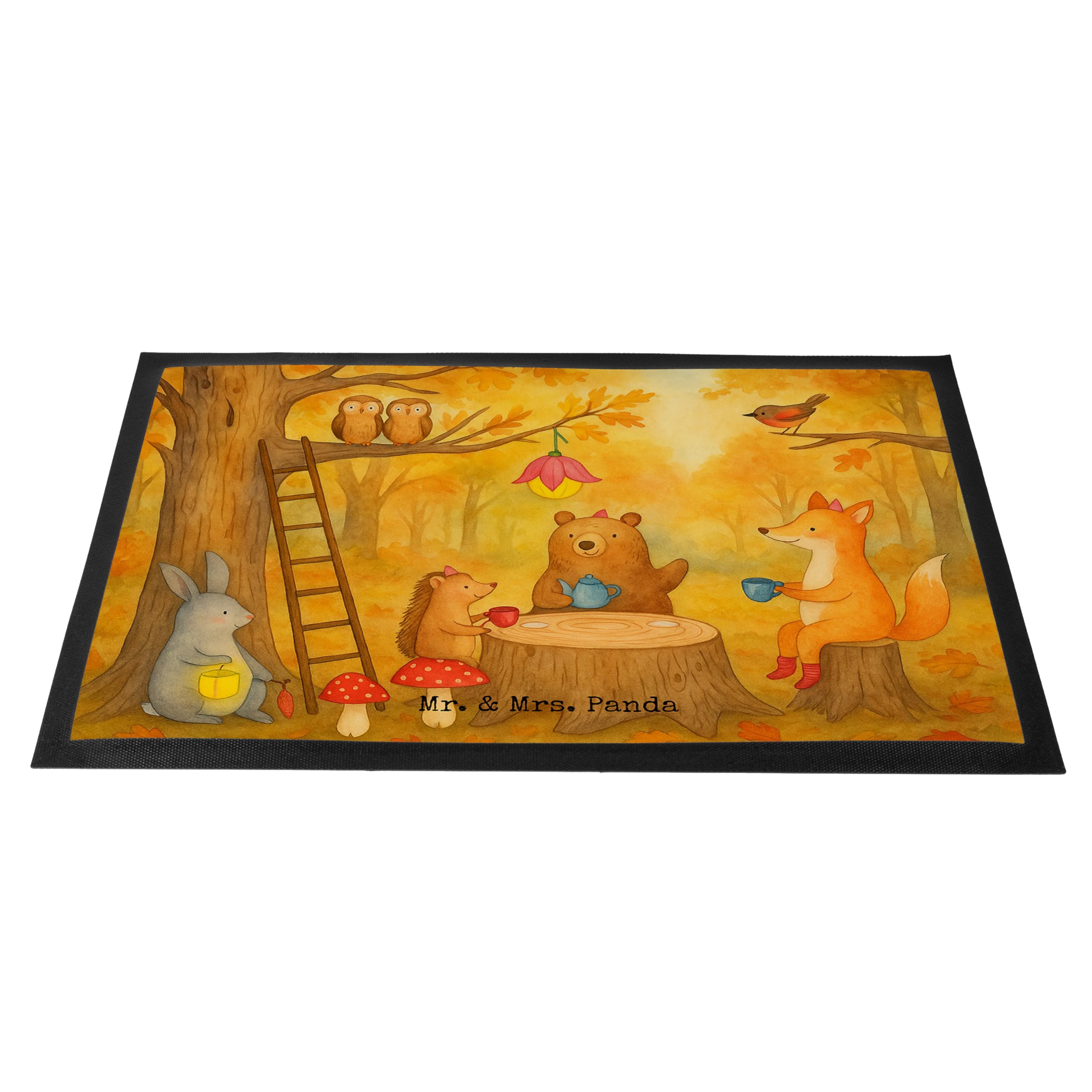 Mr. & Mrs. Panda Türmatte Waldtiere Picknick Design 50 x 75 cm - Geschenk, Wald, Schmutzfangmatte, fußmatte, Fussmatte, Hase, Igel, Maus, Lustige Sprüche, Schmutzmatte, Fuchs, Sauberlaufmatte