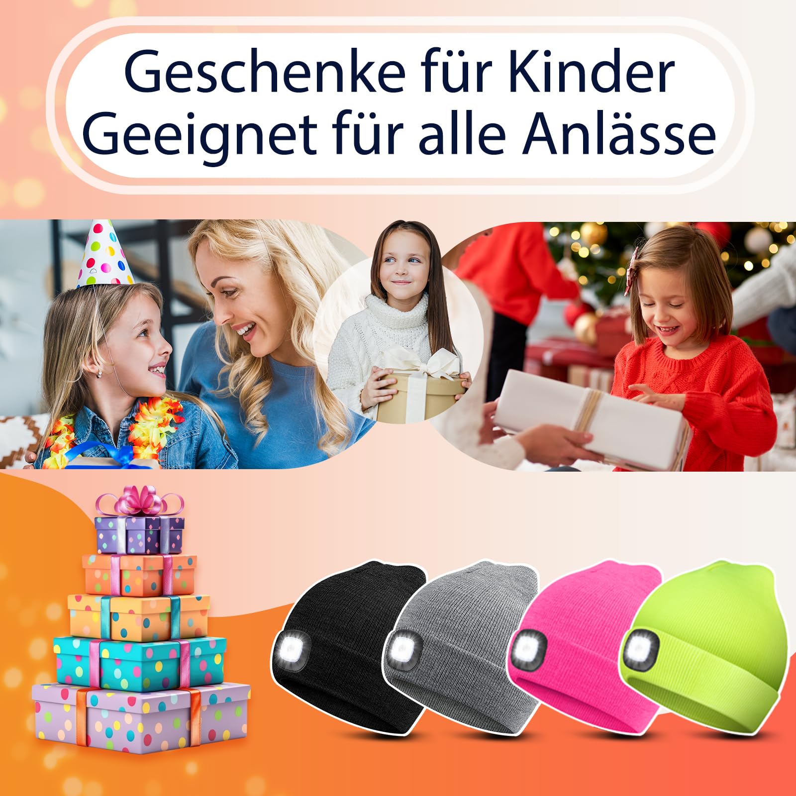 Geschenke für Kinder Weihnachten Mütze mit LED Licht Kinder Wiederaufladbar LED Strickmütze Wintermütze Beanie Lustige Kleine Geschenke für Mädchen Jungen