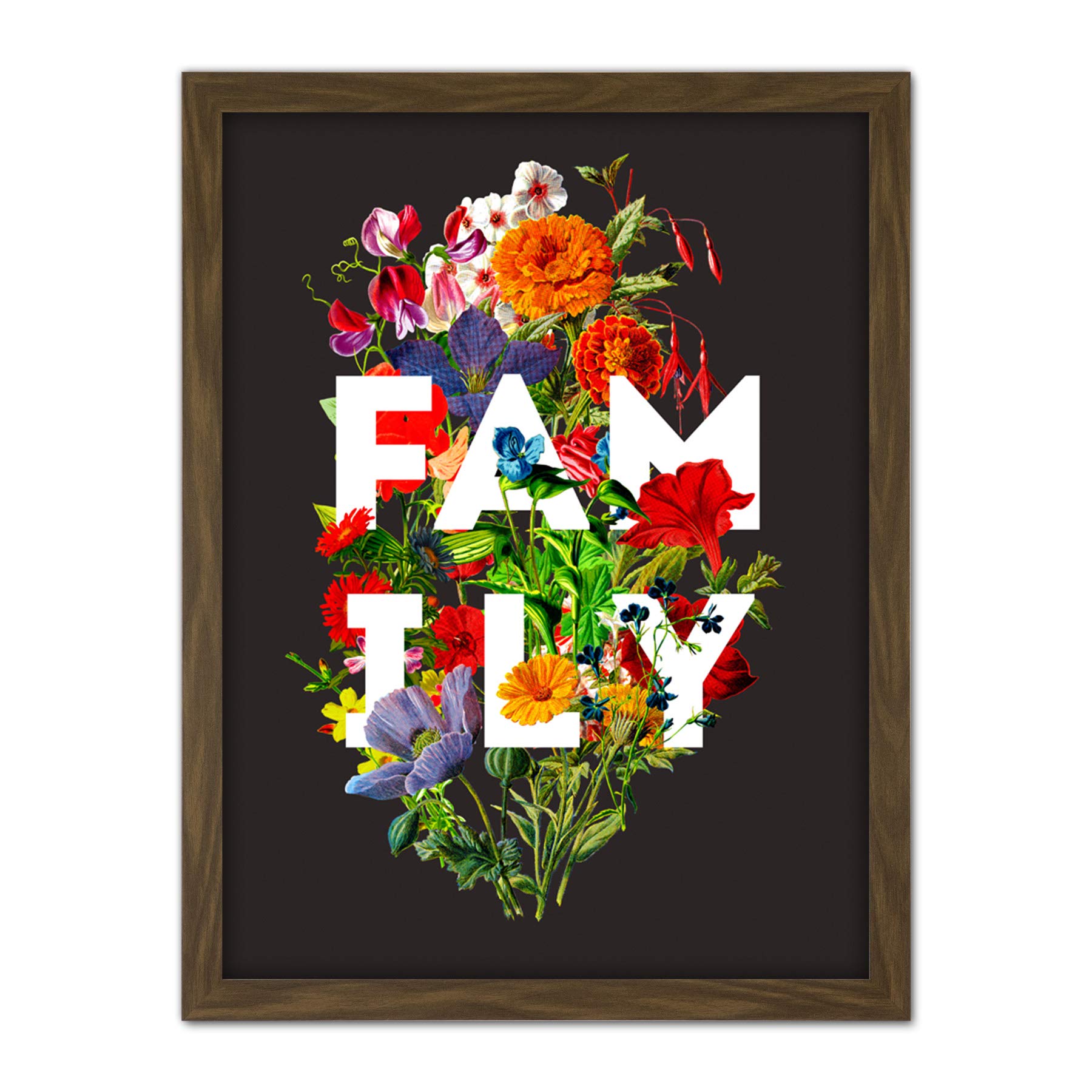 Wee Blue Coo Floral Layered Quote Family Artwork Framed Wall Art Print 18X24 Inch