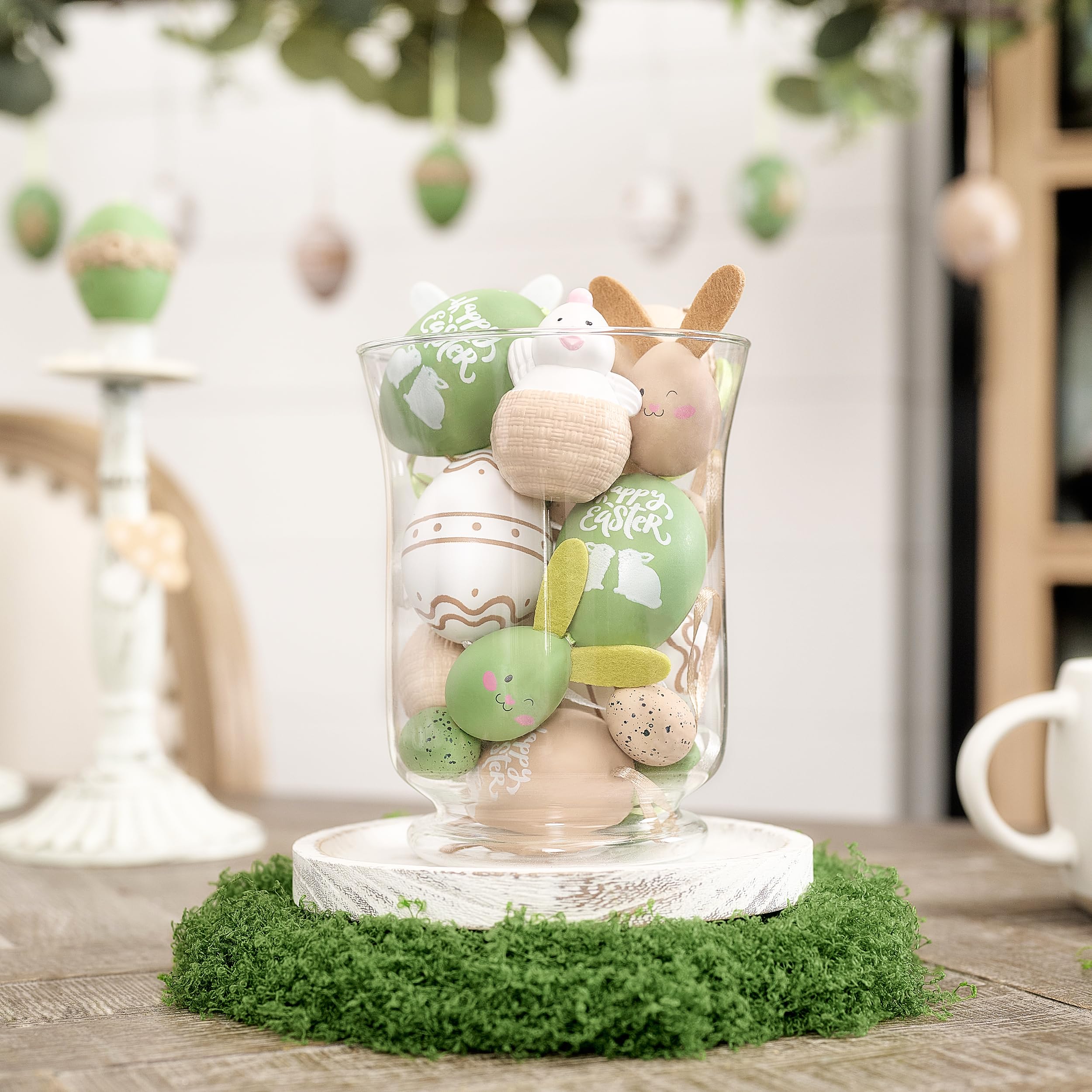 Valery Madelyn Ostereier-Dekoration, bunt, bruchsicher, Osterbaum-Ornament-Set, Beige-Grün, Osterkorb-Füllungen, sortiert, hängende Eier, Großpackung für Frühlingsferien, EG1105-0041