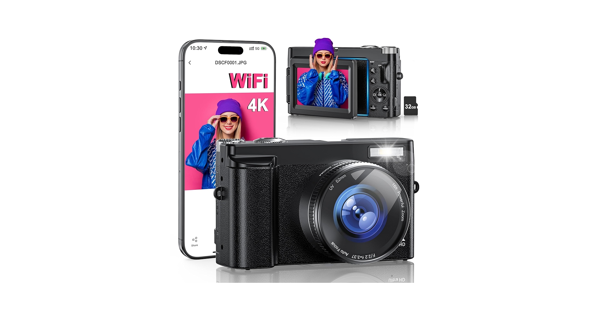 Amazon.com : 4K Digital Camera for Photography, WiFi 64MP 180