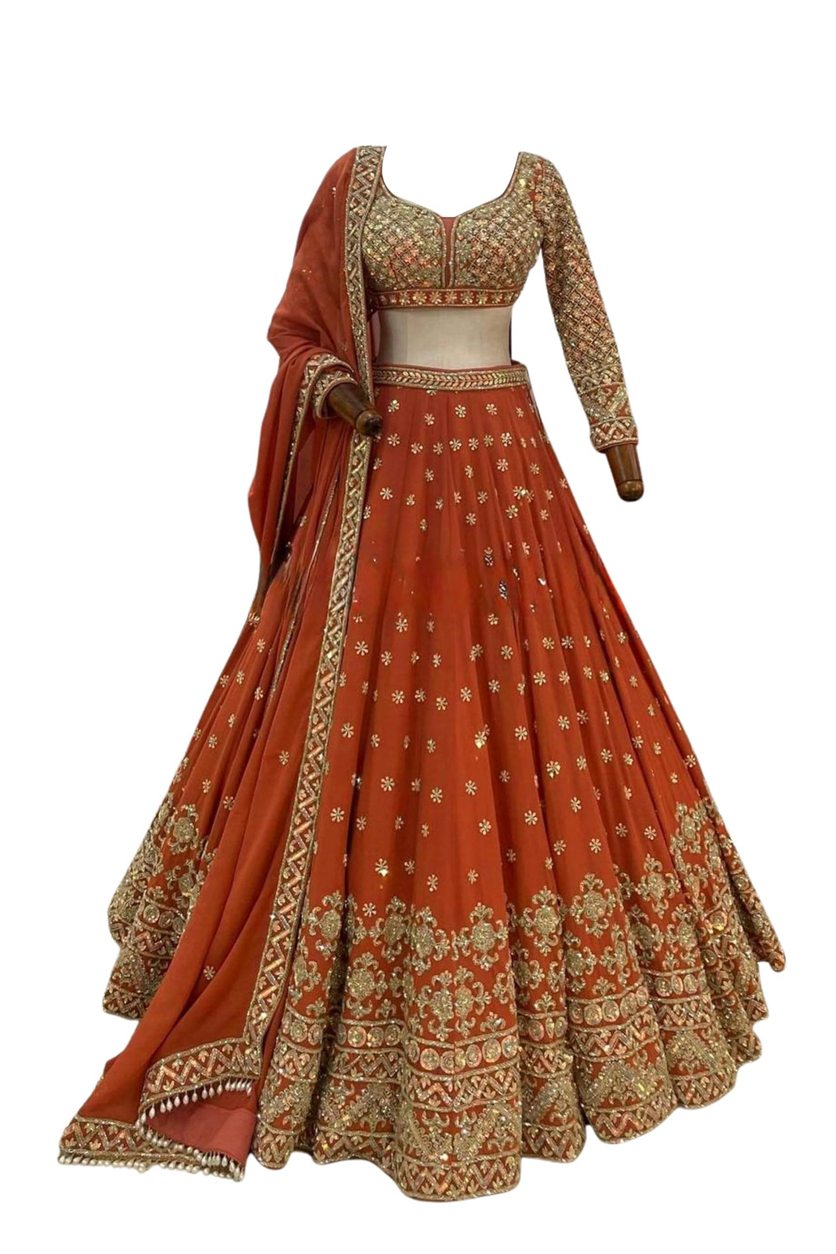 WOMEN'S Unstitched Wedding Lehenga Choli Set – Classic Indian Heavy Embroidered Lehenga with Dupatta, Customizable Fit(wedding lehenga-SF 108638 Green)-image-36