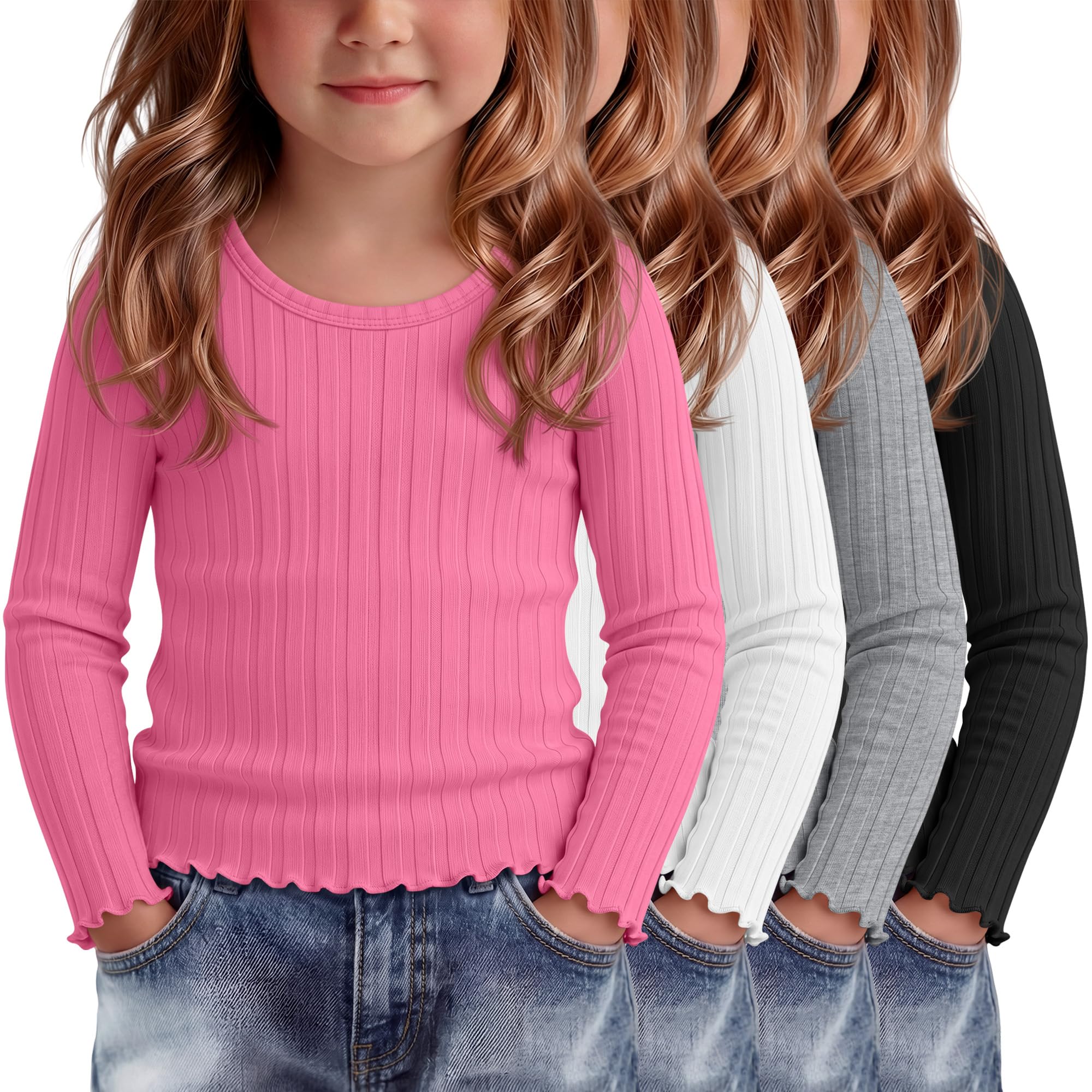 4 Pack Toddler Girls Cute Fall Long Sleeve Shirts