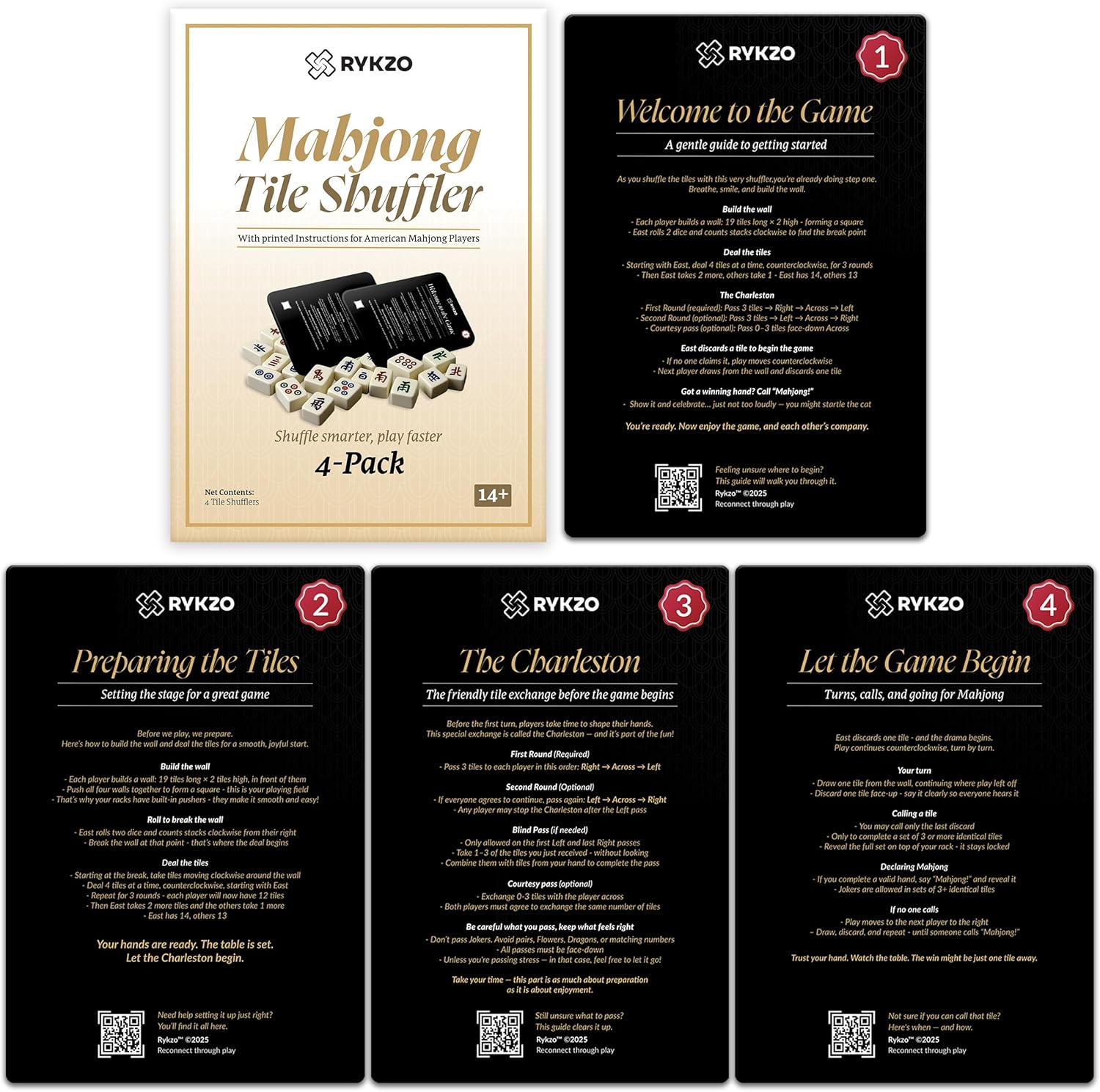 Mahjong Shufflers with Rules – American Mahjong Shuffler Cards for 4 Players – Non-Slip Design for Faster Wall Building – Reduces Wrist Strain – Ideal for Beginners & Seniors (4 Pack)