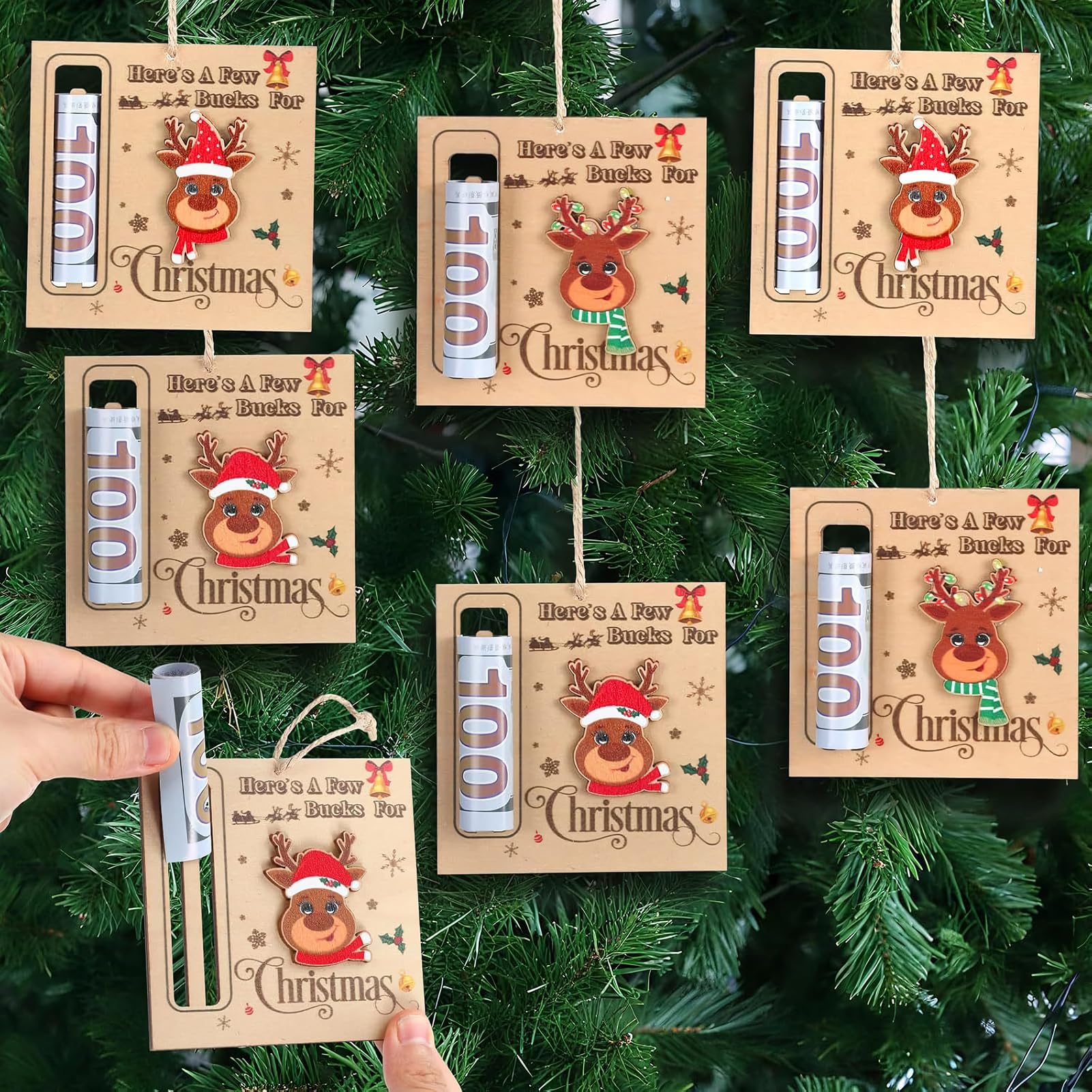 Portasoldi Natalizi in Legno 3 Pezzi Ornamenti Decorativi a Clip per Denaro per Albero di Natale