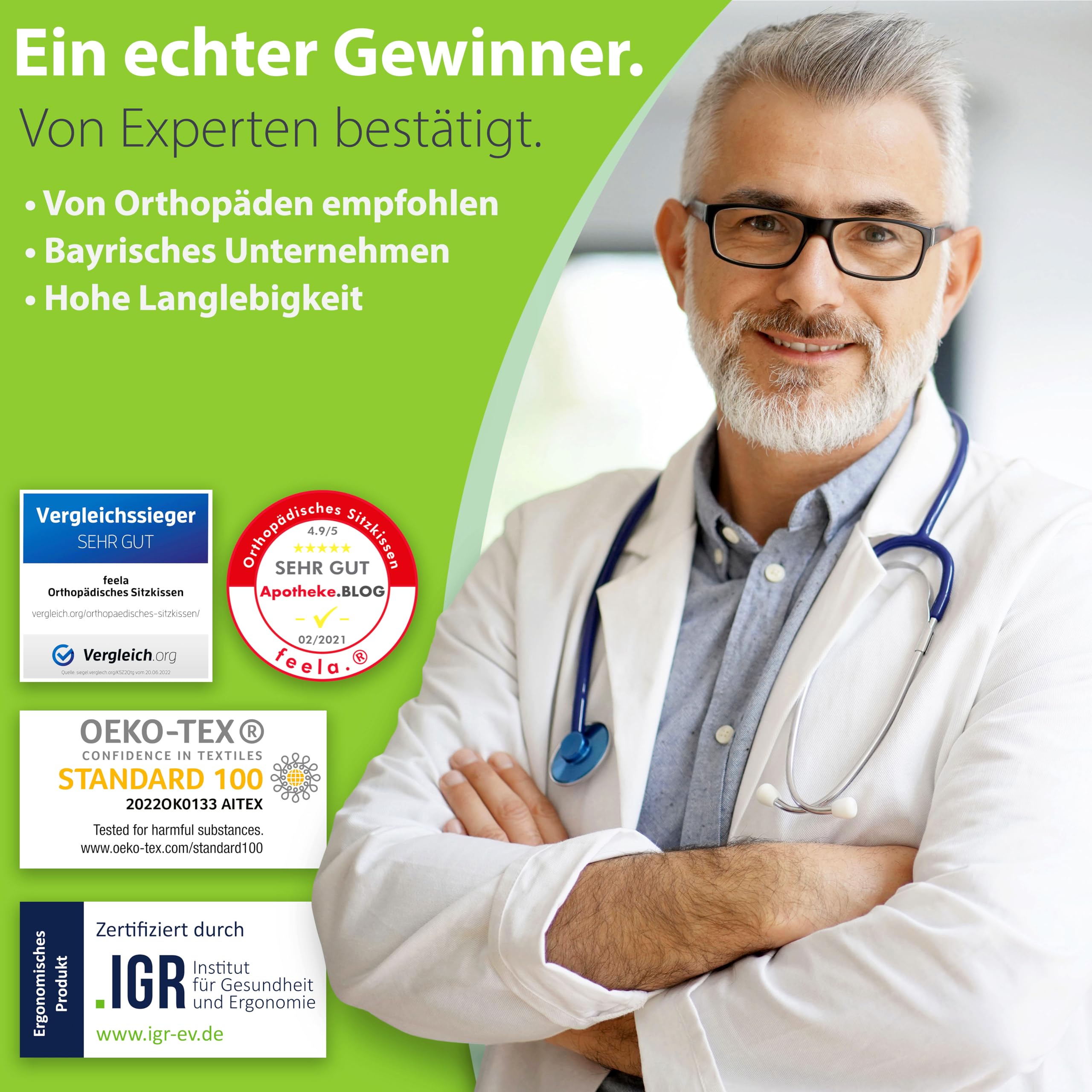 feela. Orthopädisches Sitzkissen 3 Härtegrade TESTSIEGER Ergonomisches Sitzkissen für Bürostuhl Auto Medium