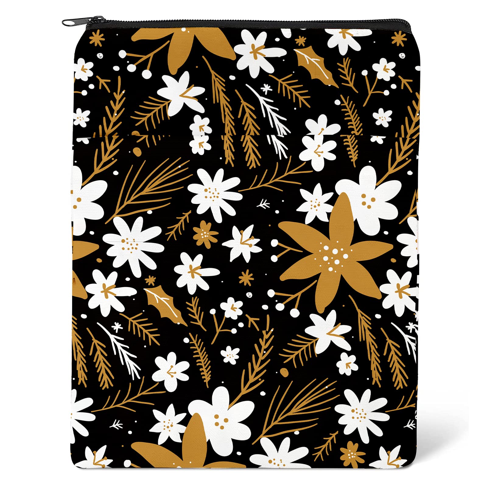 COCHIE Book Sleeve Book Covers Book Protector Floral Printed with Zipper Washable Fabric for Teen Adult Book Lover Teacher Student(Medium ,11 X 8.7 Inch) (White Flower)