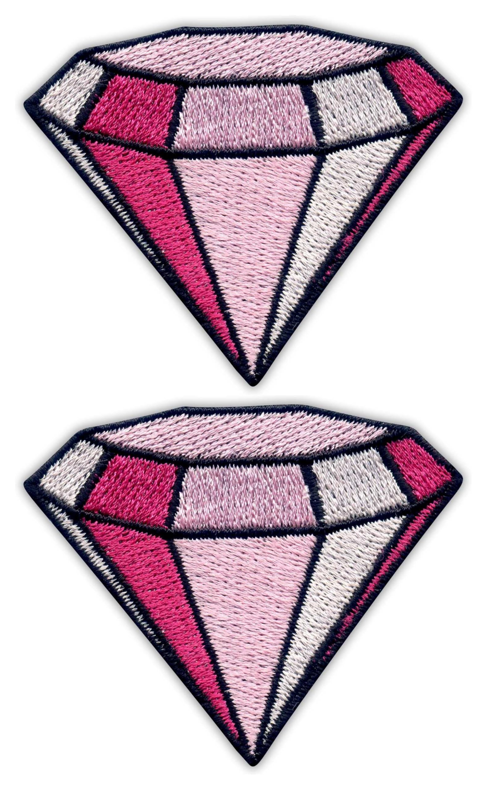 Écussons brodés diamant rose à coudre | Lot de 2 patchs thermocollants de flocage pour vêtements