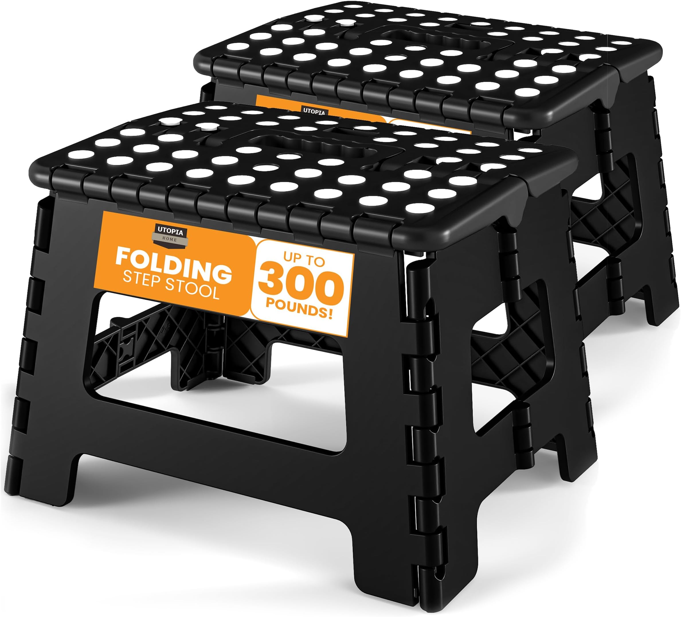Utopia Home Folding Step Stool 9 Inch, Portable Anti Slip Surface for Kids and Adults, Heavy Duty Folding Stool with Carrying Handle, 300 lbs Load Capacity, Pack of 2, Black