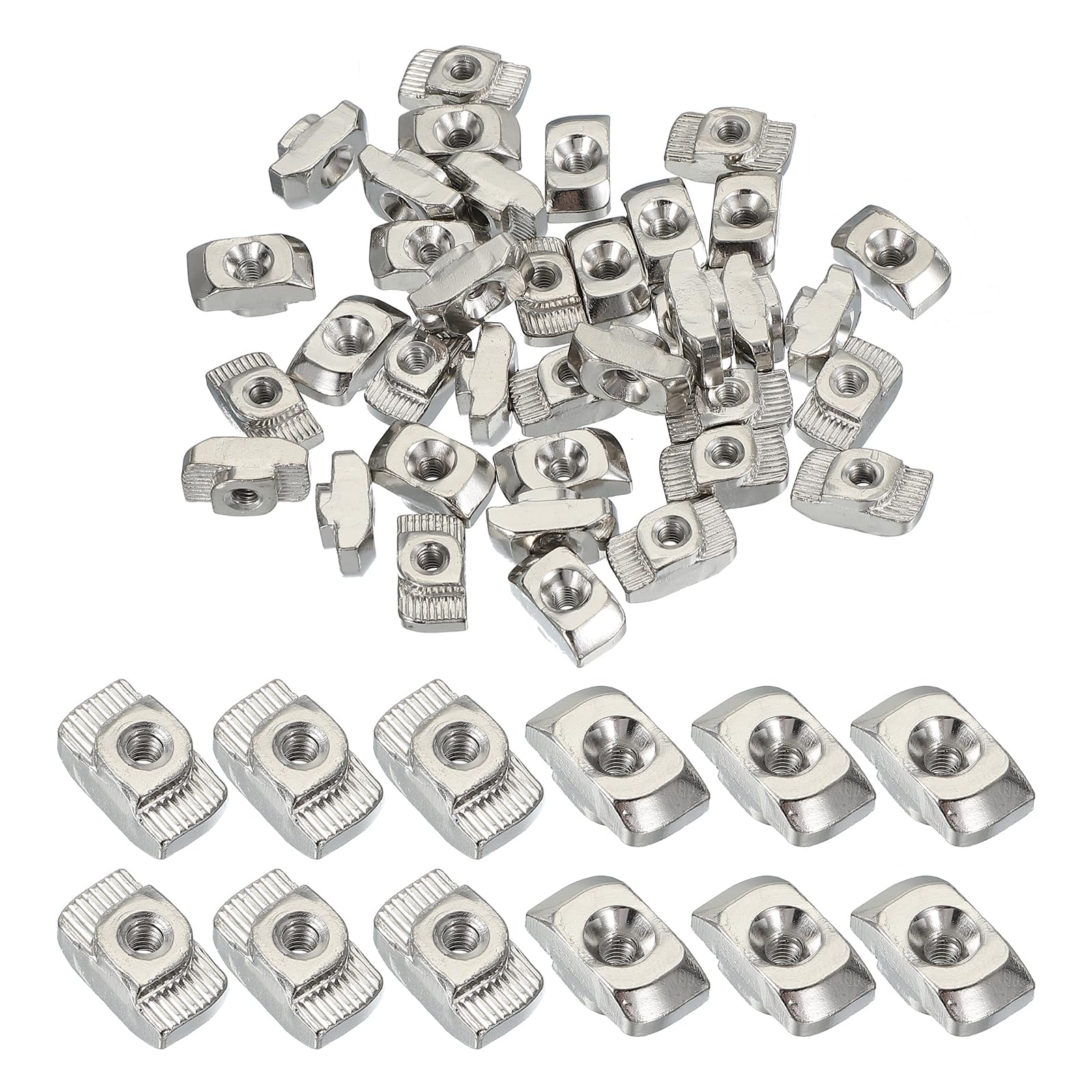 PATIKIL 4545 Series M4 t Nuts, 50pcs t Slot Nut Hammer Head Fastener Nut, Nickel Plated Carbon Steel Nut for Aluminum Profile l Silver
