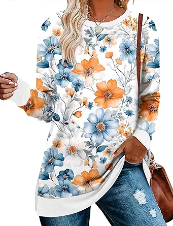 BETTE BOUTIK Women's Drop Long Sleeve Sweatshirts Casual Crewneck Tunic Tops Sweartshirts With Side Slits S-3XL