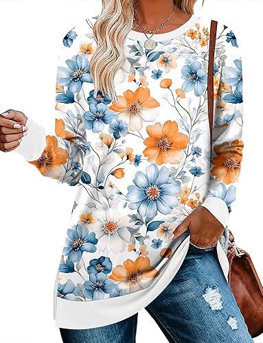 BETTE BOUTIK Women's Drop Long Sleeve Sweatshirts Casual Crewneck Tunic Tops Sweartshirts With Side Slits S-3XL