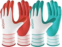 COOLJOB Women's Gardening Gloves 6 Pairs - Breathable Rubber Coated, Superior Grip & Nail Protection for Yard Work, Medium Red Green