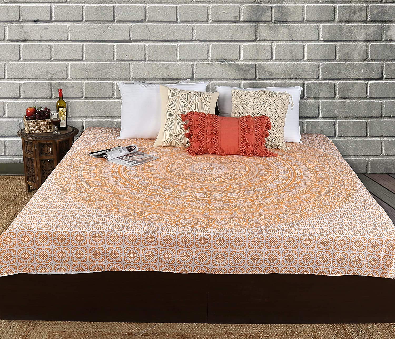 RAJRANG Grande Arazzo Mandala da Appendere Alla Parete per Camera da Letto Spiaggia Plaid Stampato Estetico Boho - Colore Arancione - 274x228 cm (Re) Arazzi in Cotone Elefante