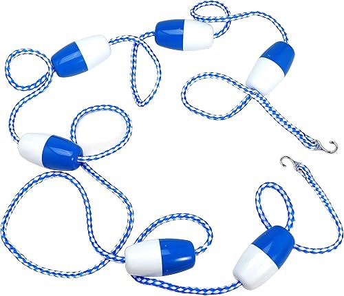 Cuerda de seguridad para piscina con 2 ganchos de acero inoxidable premontados, cuerda trenzada de polímero con flotadores integrados, barrera